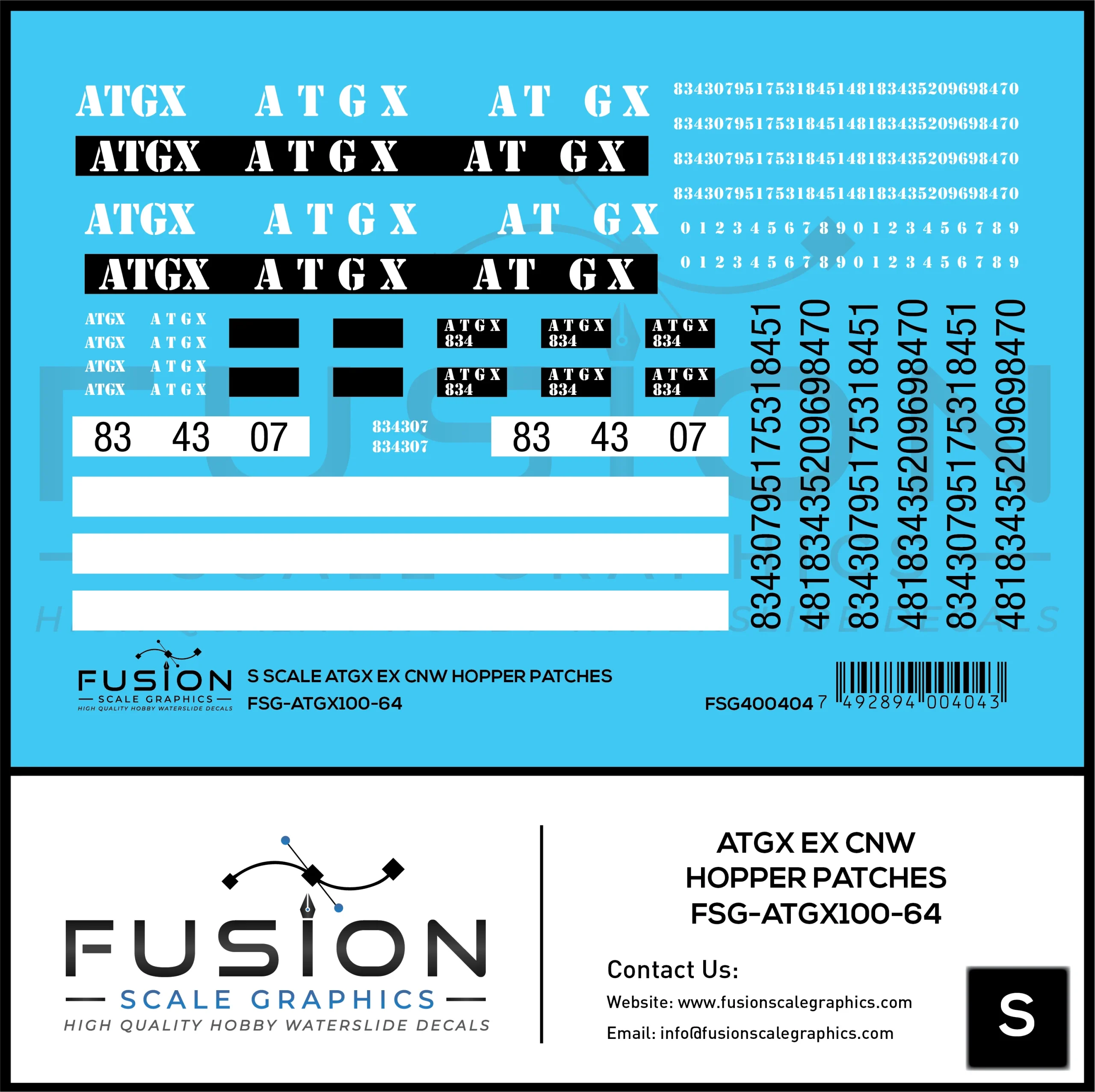 S Scale ATGX Ex CNW Hopper Patches Decal Set - Fusion Scale Graphics