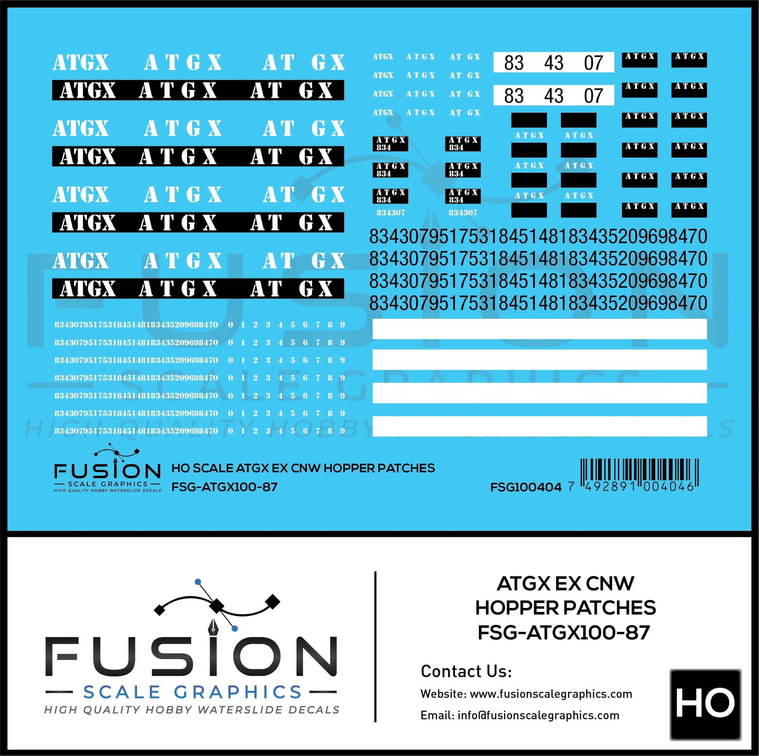 HO Scale ATGX Ex CNW Green Hopper Patching Decal Set - Fusion Scale Graphics