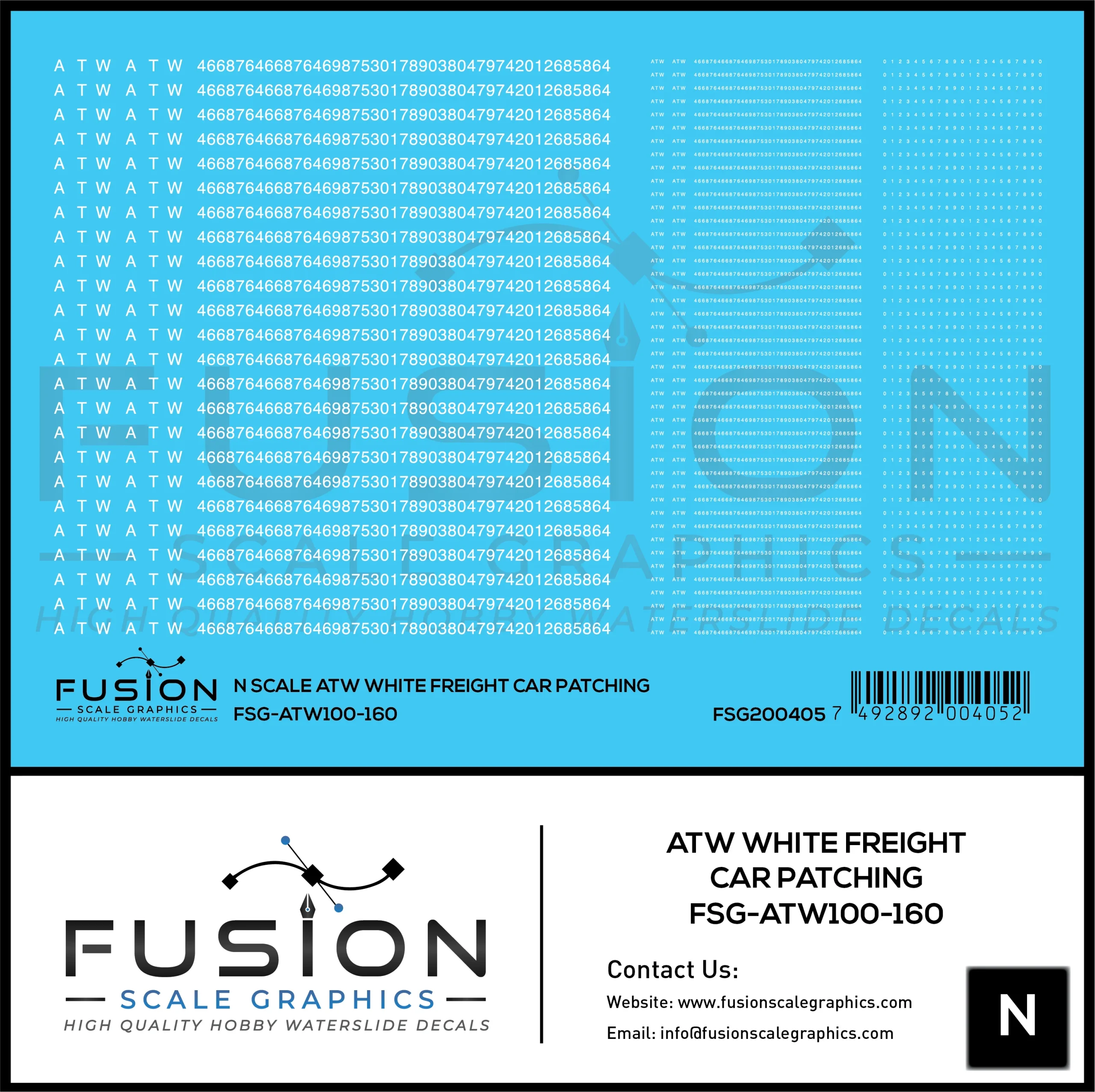 N Scale ATW White Freight Car Patching Decal Set - Fusion Scale Graphics