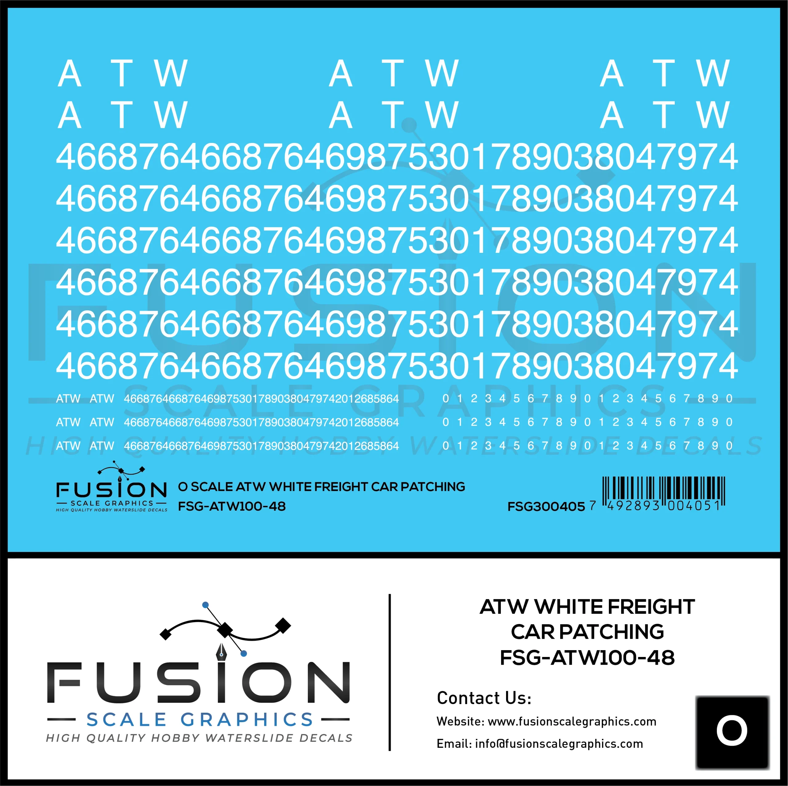 O Scale ATW White Freight Car Patching Decal Set - Fusion Scale Graphics