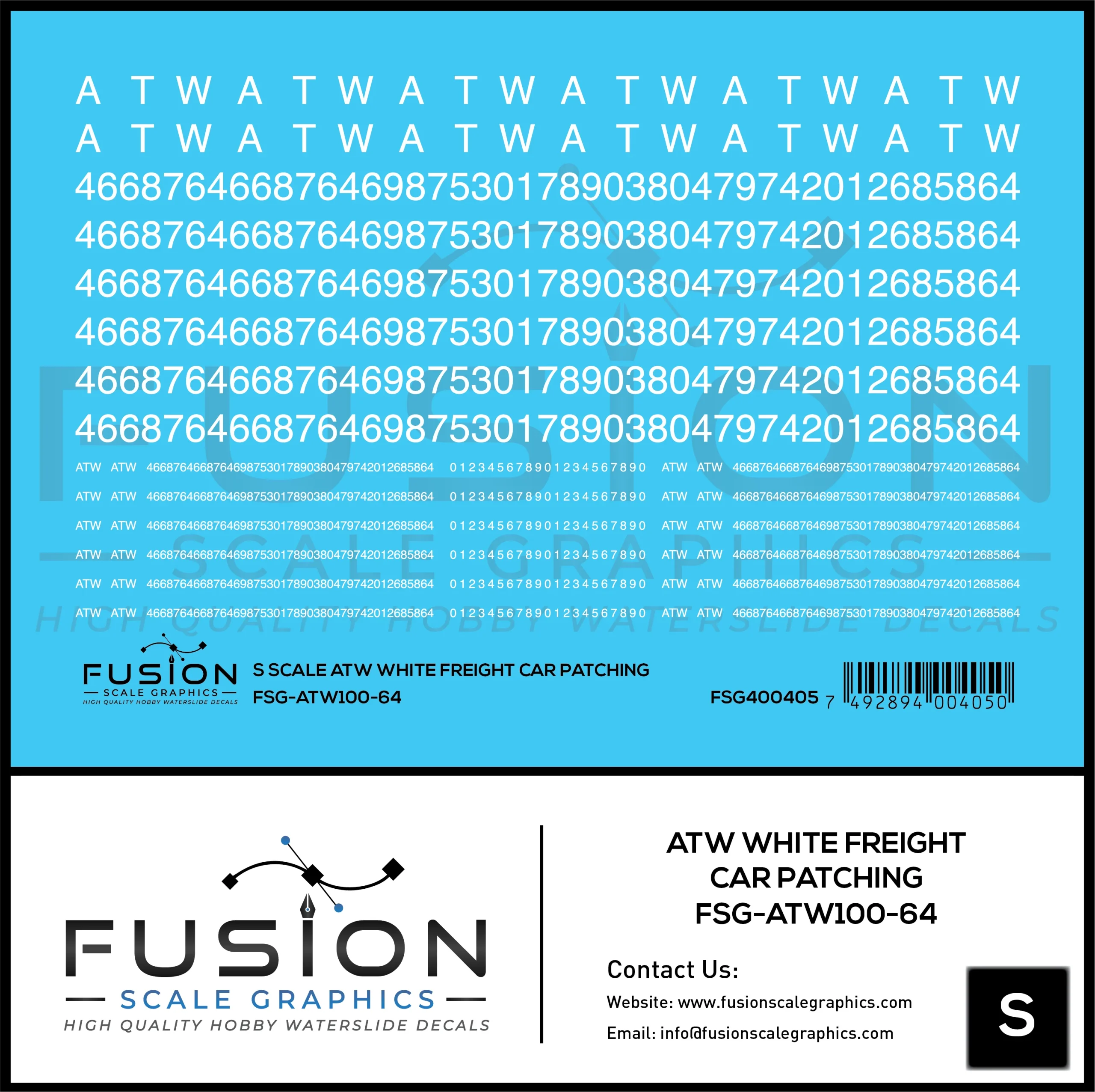 S Scale ATW White Freight Car Patching Decal Set - Fusion Scale Graphics