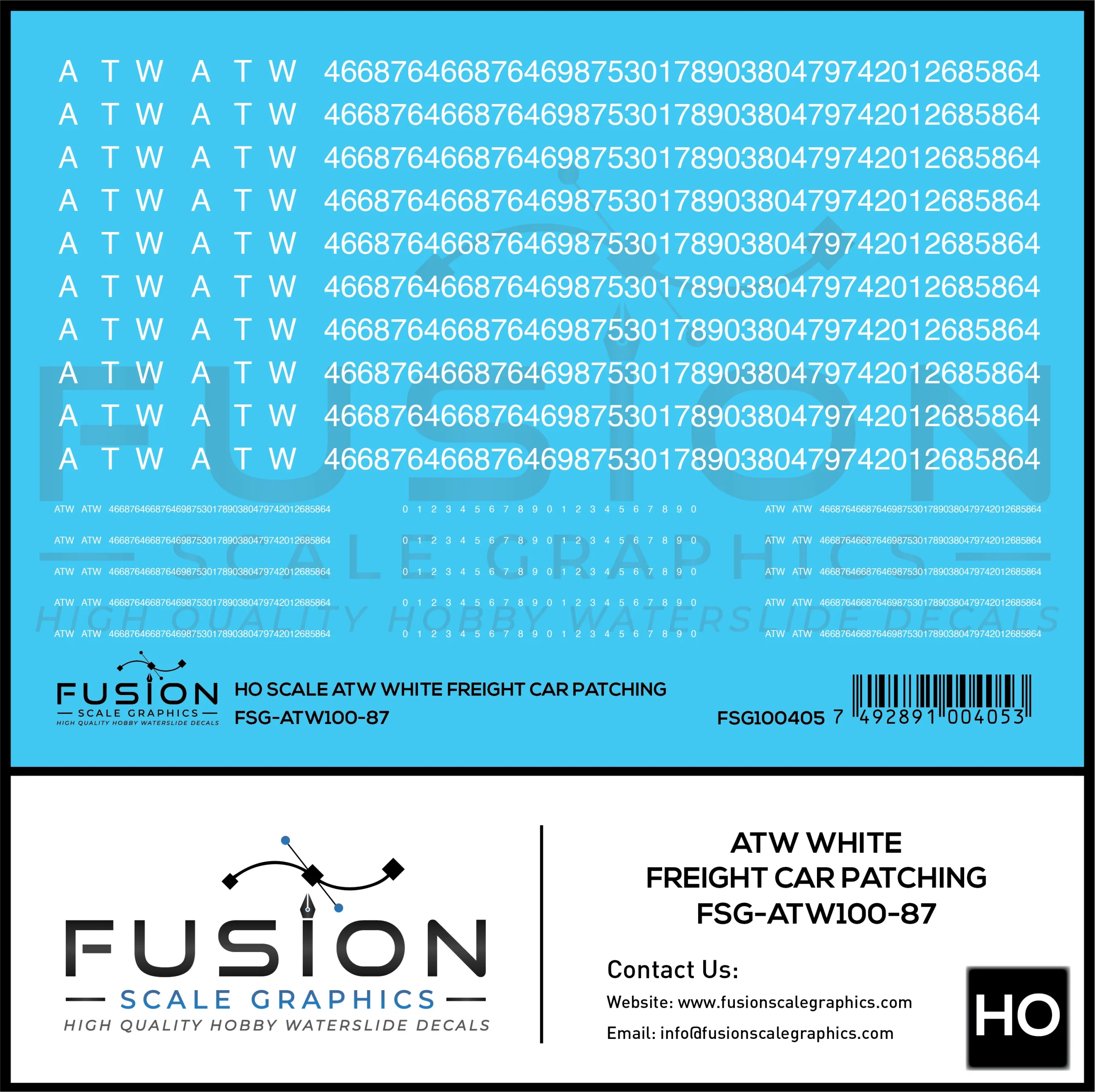 HO Scale ATW White Freight Car Patching Decal Set - Fusion Scale Graphics