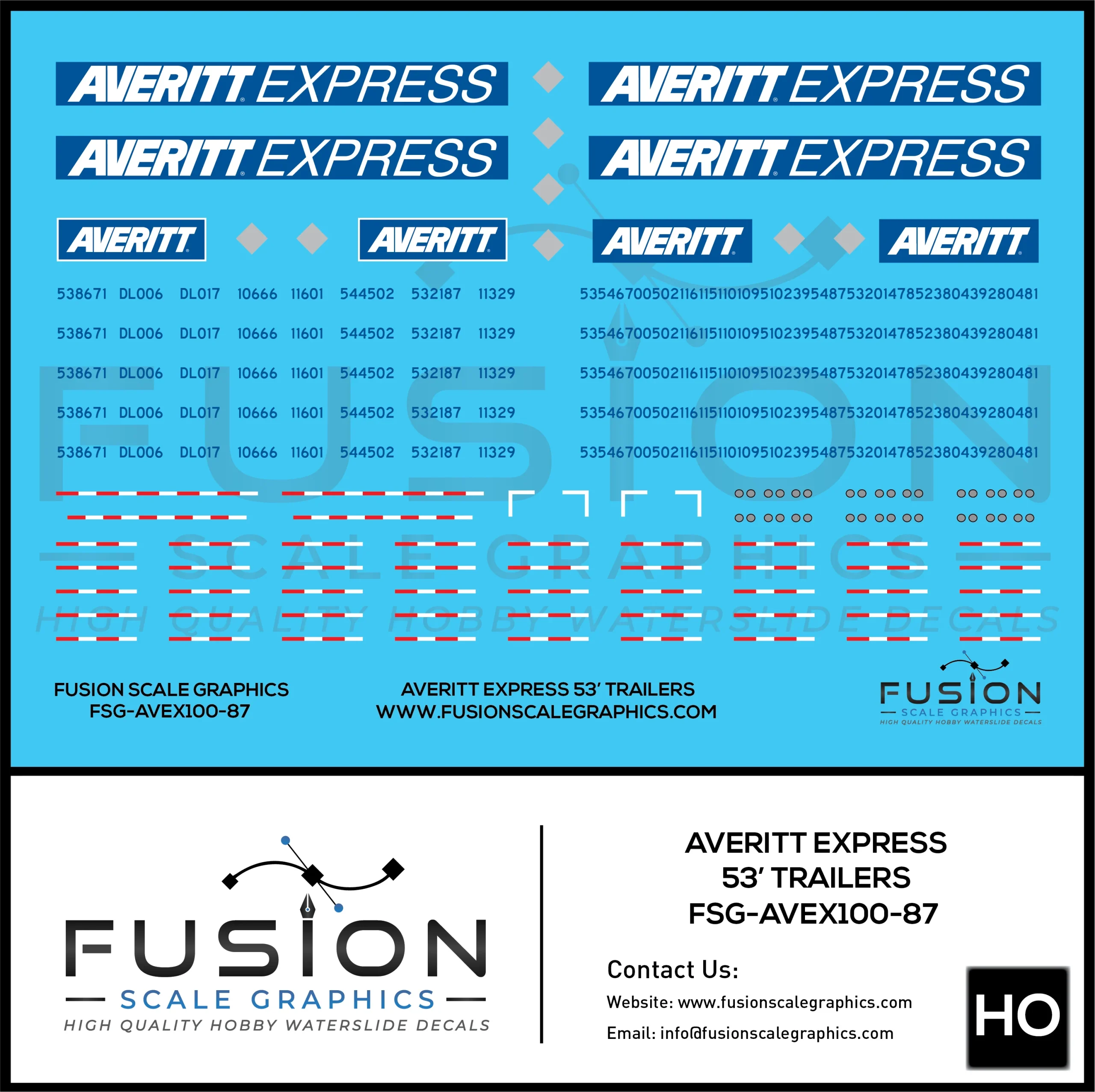HO Scale Averitt Express 53' Semi Trailers Decal Set - Fusion Scale Graphics