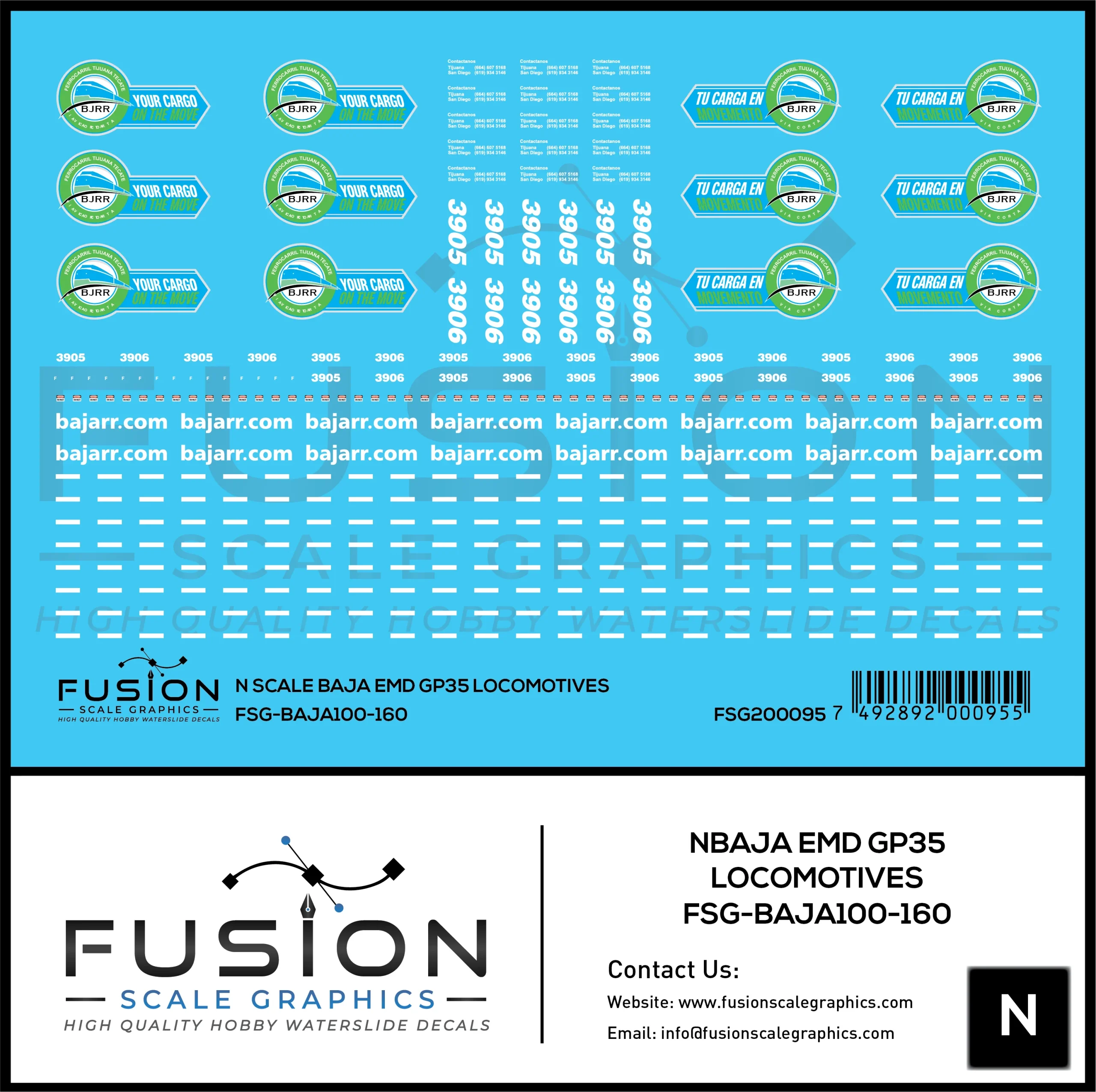 N Scale BAJA GP35 Locomotives Decal Set - Fusion Scale Graphics