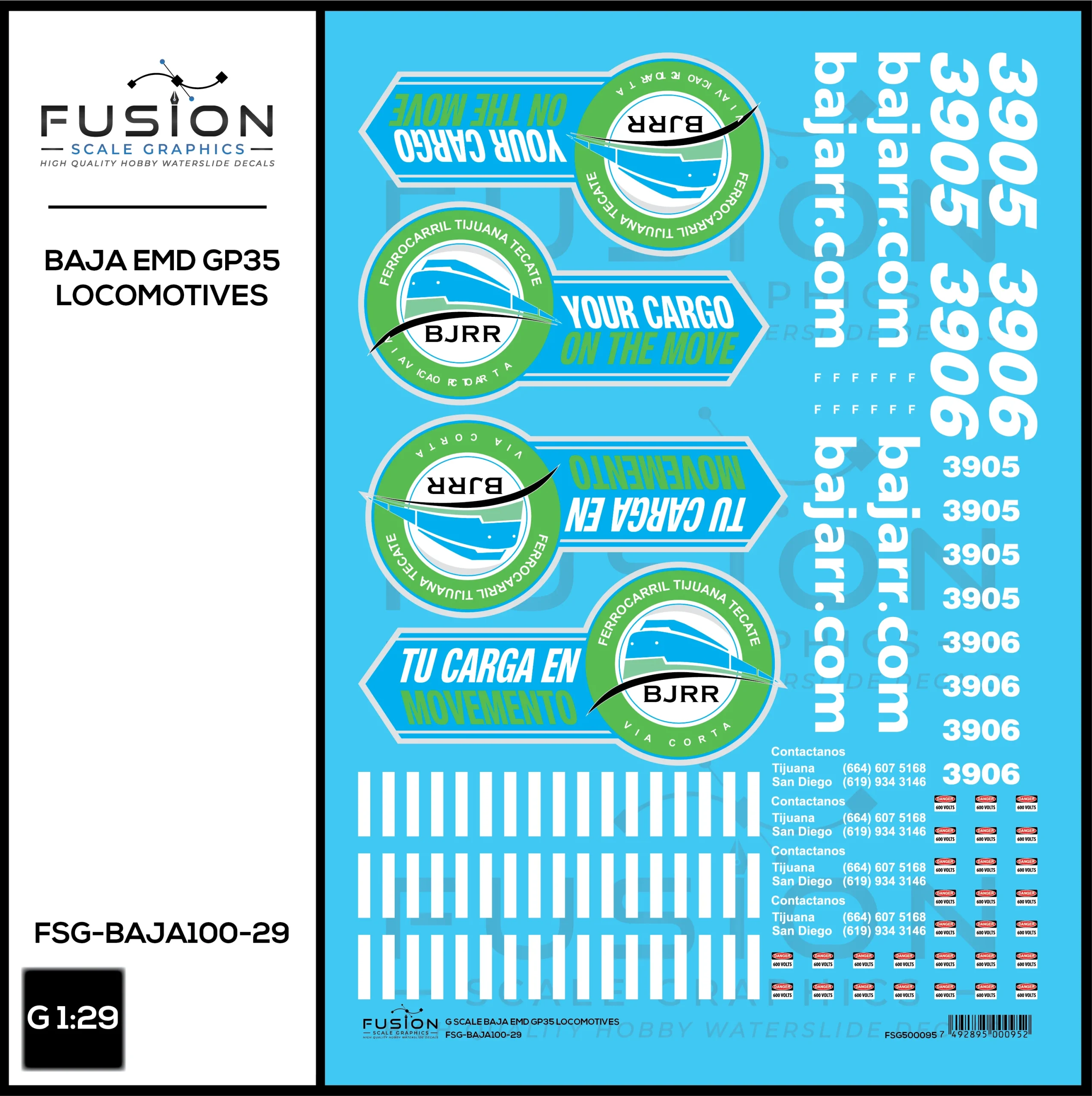 G 1:29 Scale BAJA GP35 Locomotives Decal Set - Fusion Scale Graphics
