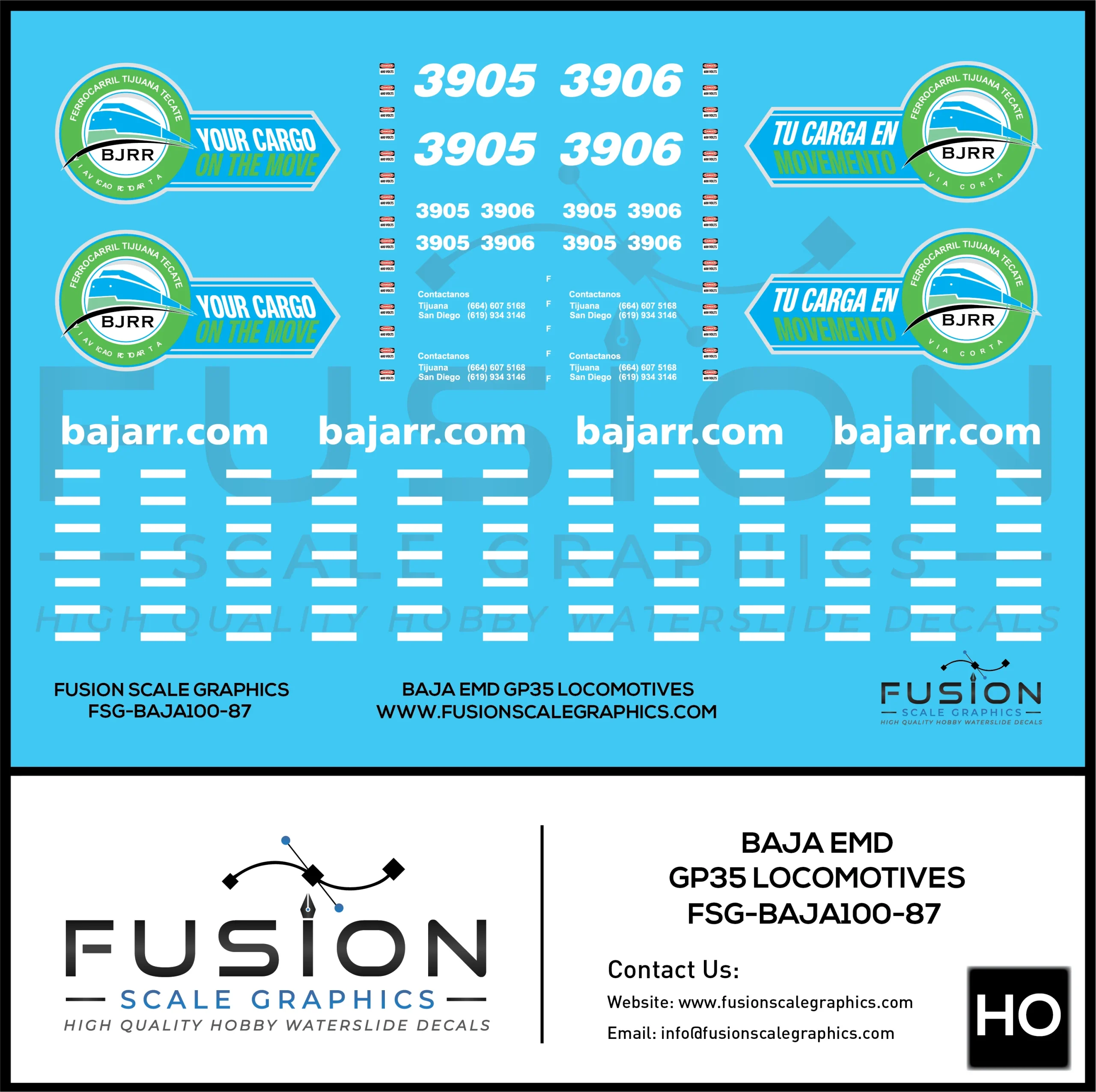 HO Scale BAJA GP35 Locomotives Decal Set - Fusion Scale Graphics