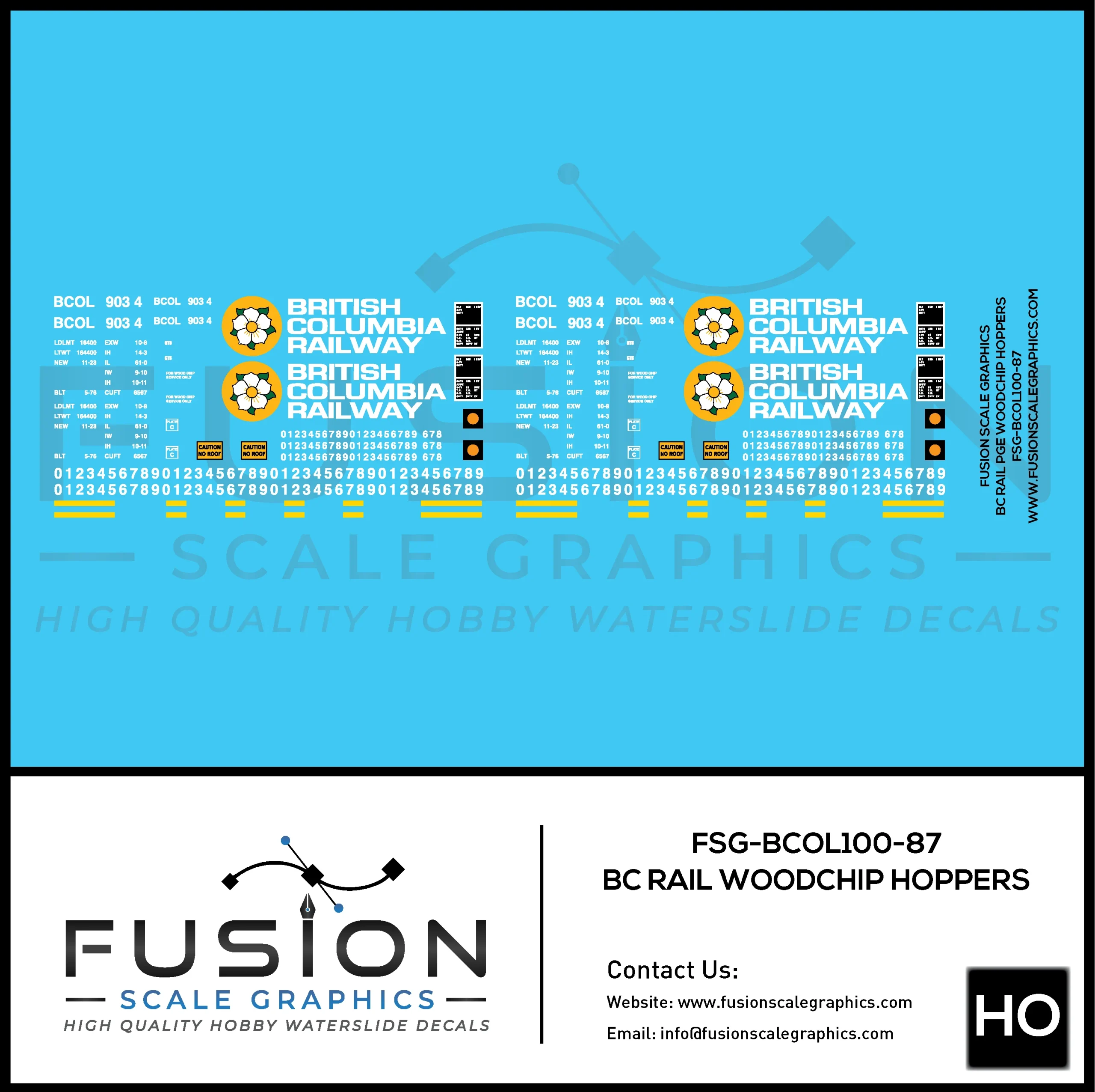 HO Scale British Columbia Railway BCOL Wood Chip Cars Decal Set - Fusion Scale Graphics