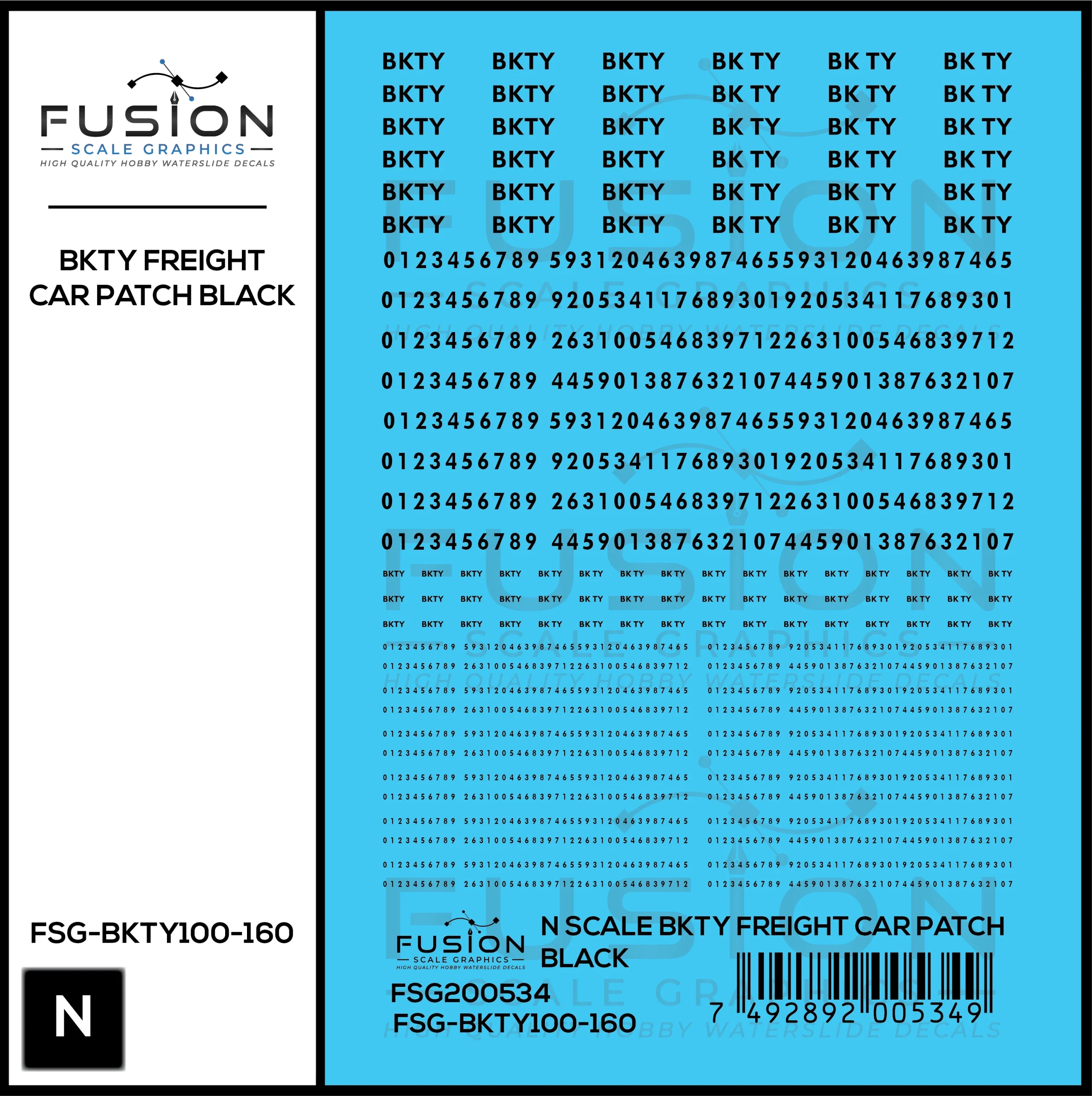 N Scale BKTY Black Freight Car Patches Decal Set - Fusion Scale Graphics