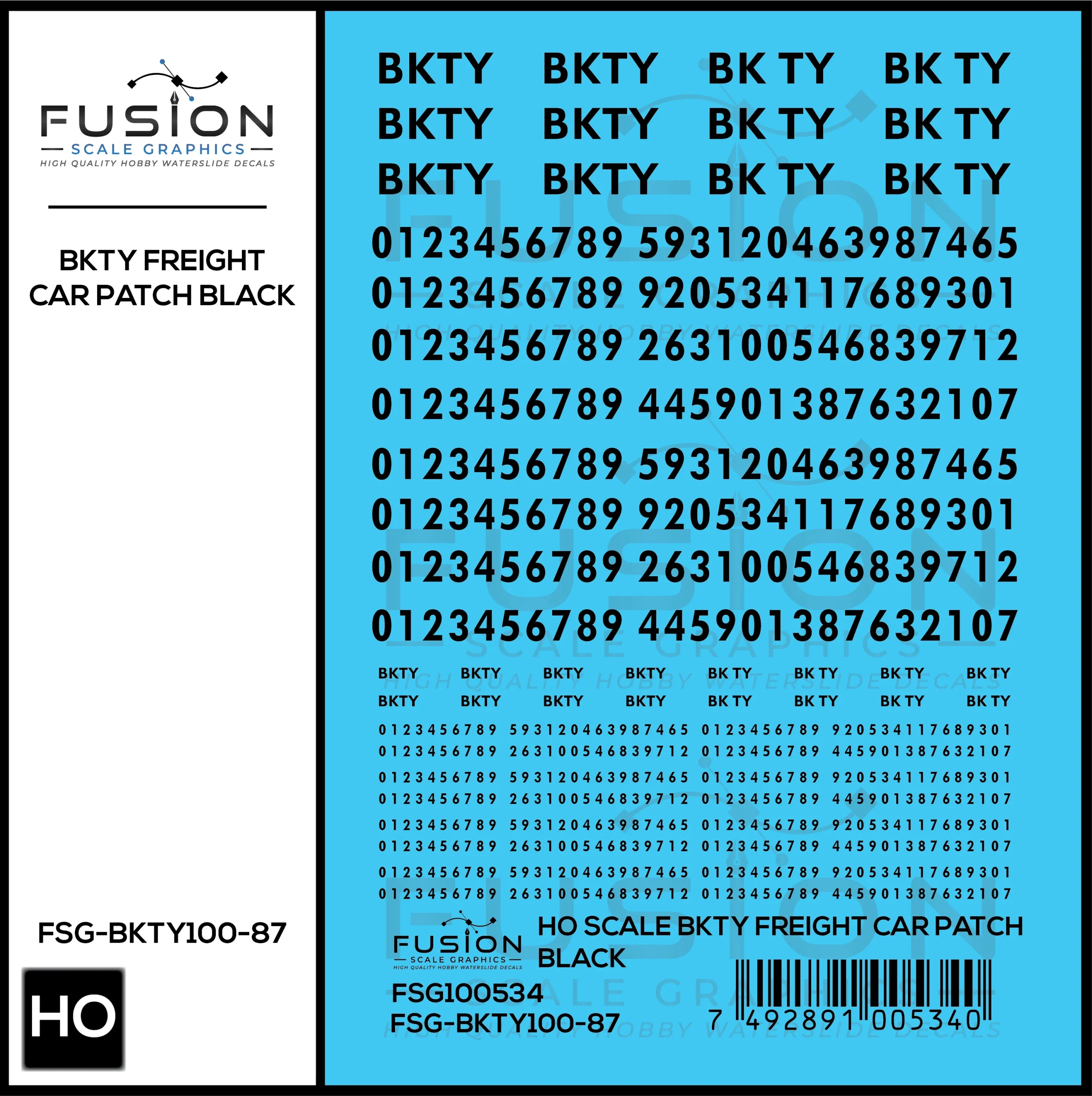 HO Scale BKTY Black Freight Car Patches Decal Set - Fusion Scale Graphics