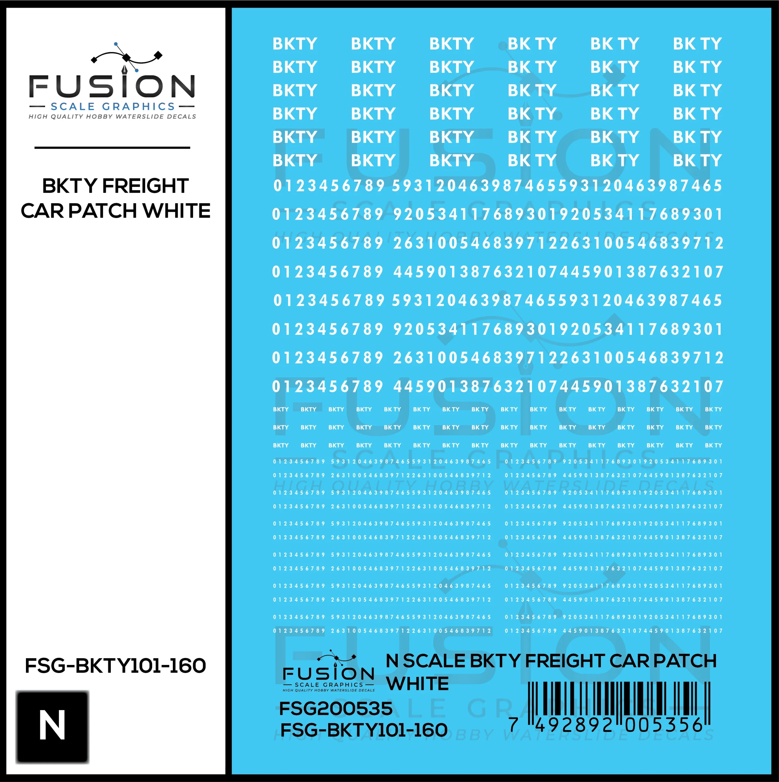 N Scale BKTY White Freight Car Patches Decal Set - Fusion Scale Graphics