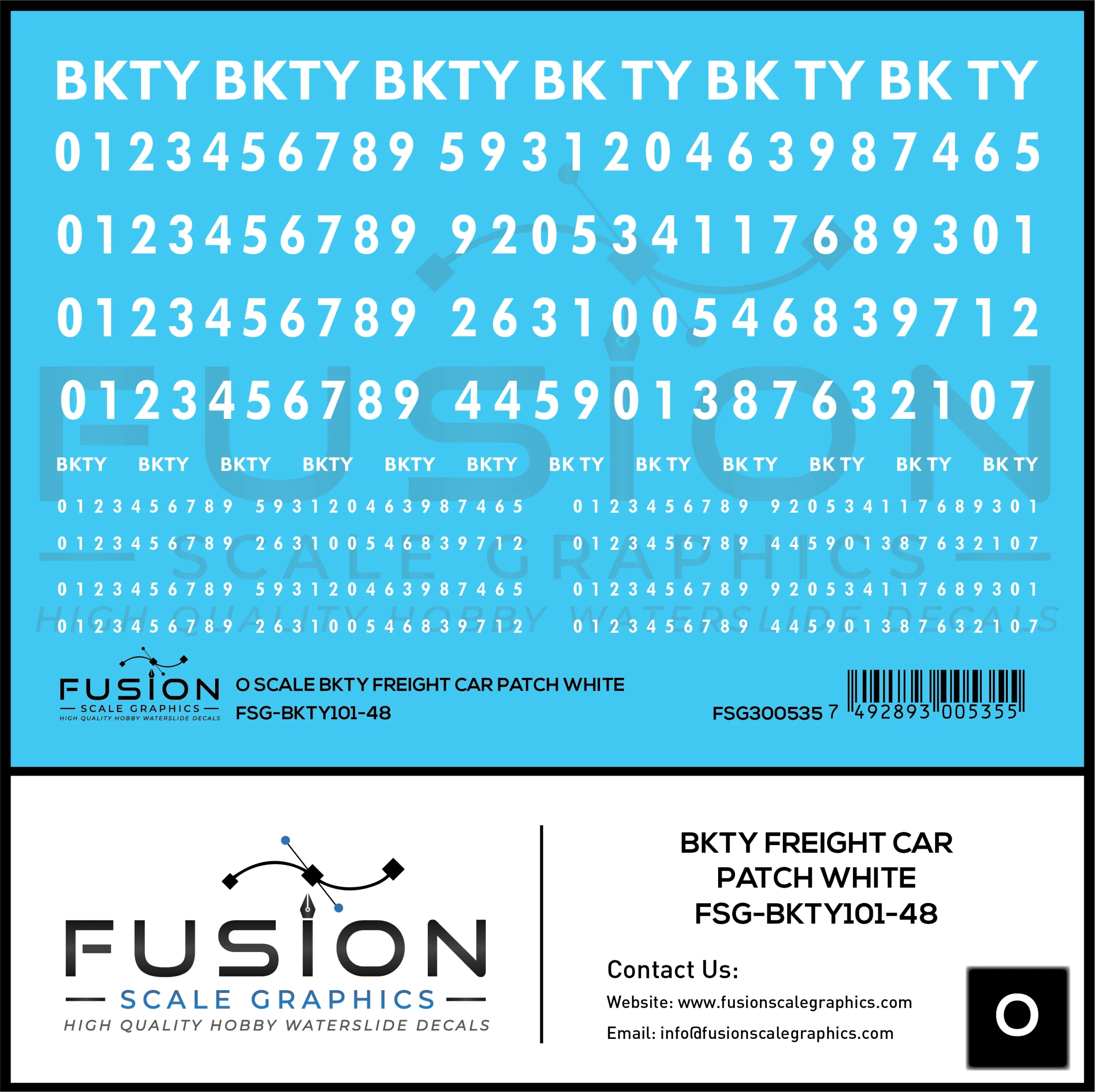 O Scale BKTY White Freight Car Patches Decal Set - Fusion Scale Graphics