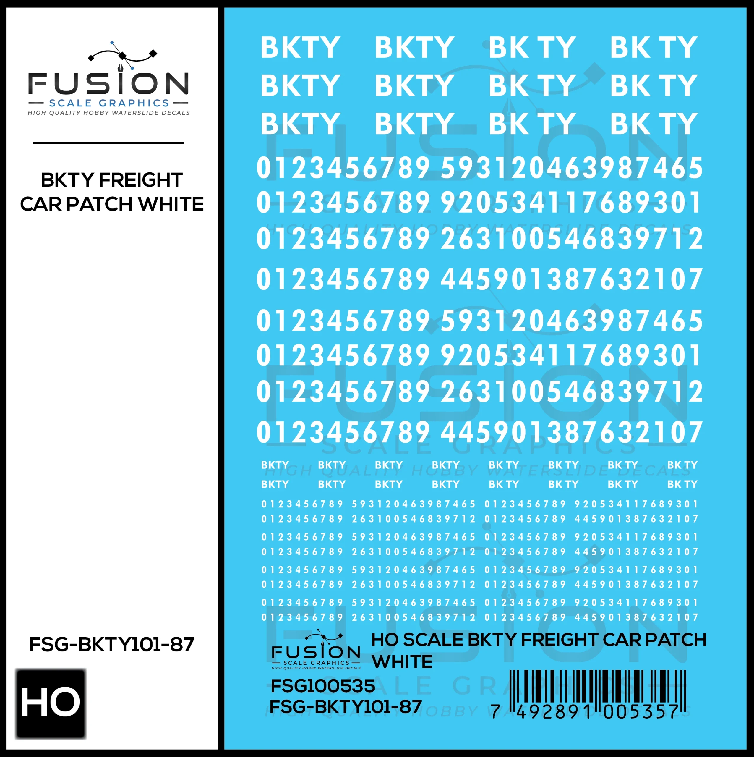 HO Scale BKTY White Freight Car Patches Decal Set - Fusion Scale Graphics