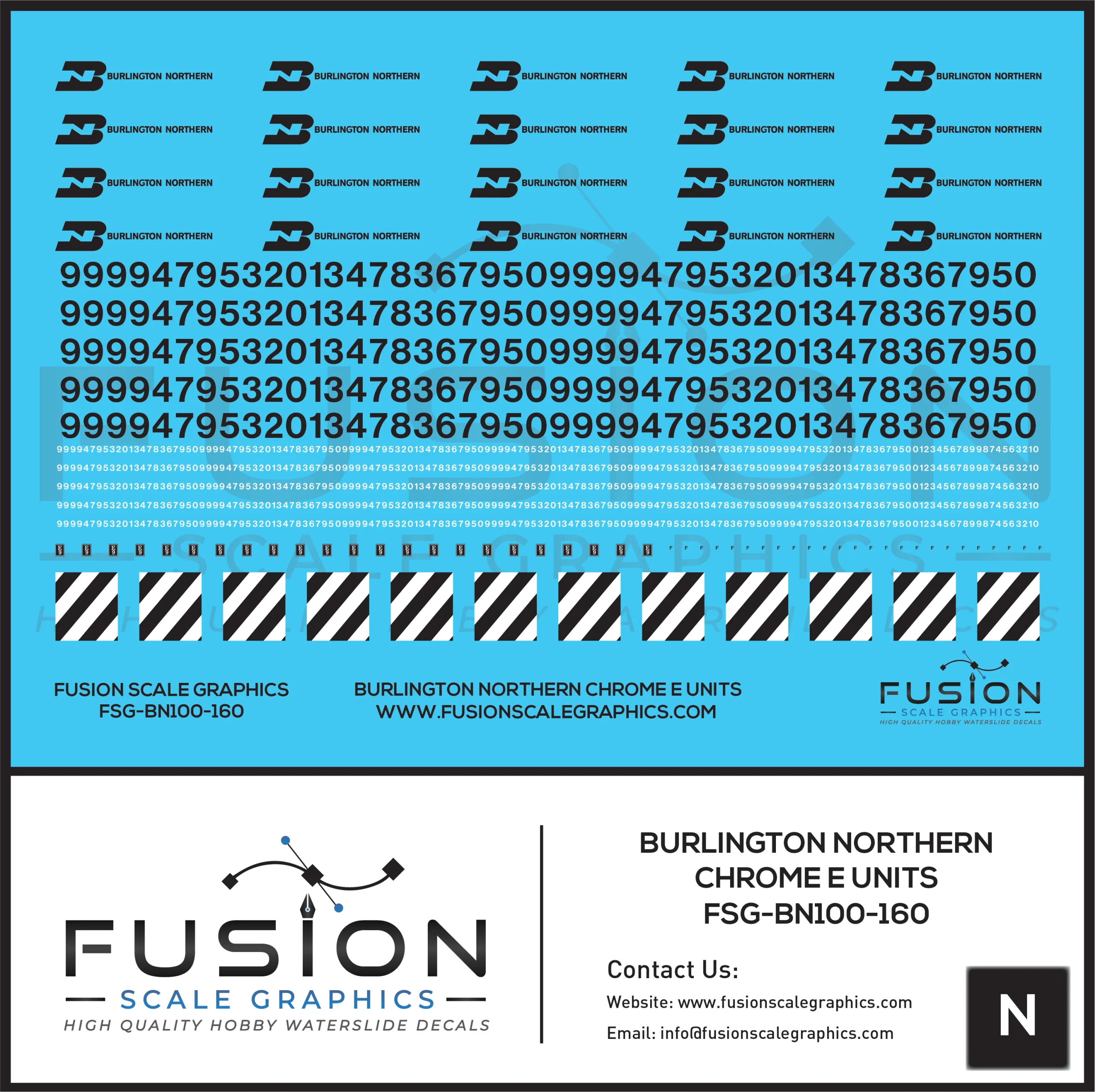 N Scale Burlington Northern Chrome E8 E9 Locomotive Decal Set - Fusion Scale Graphics