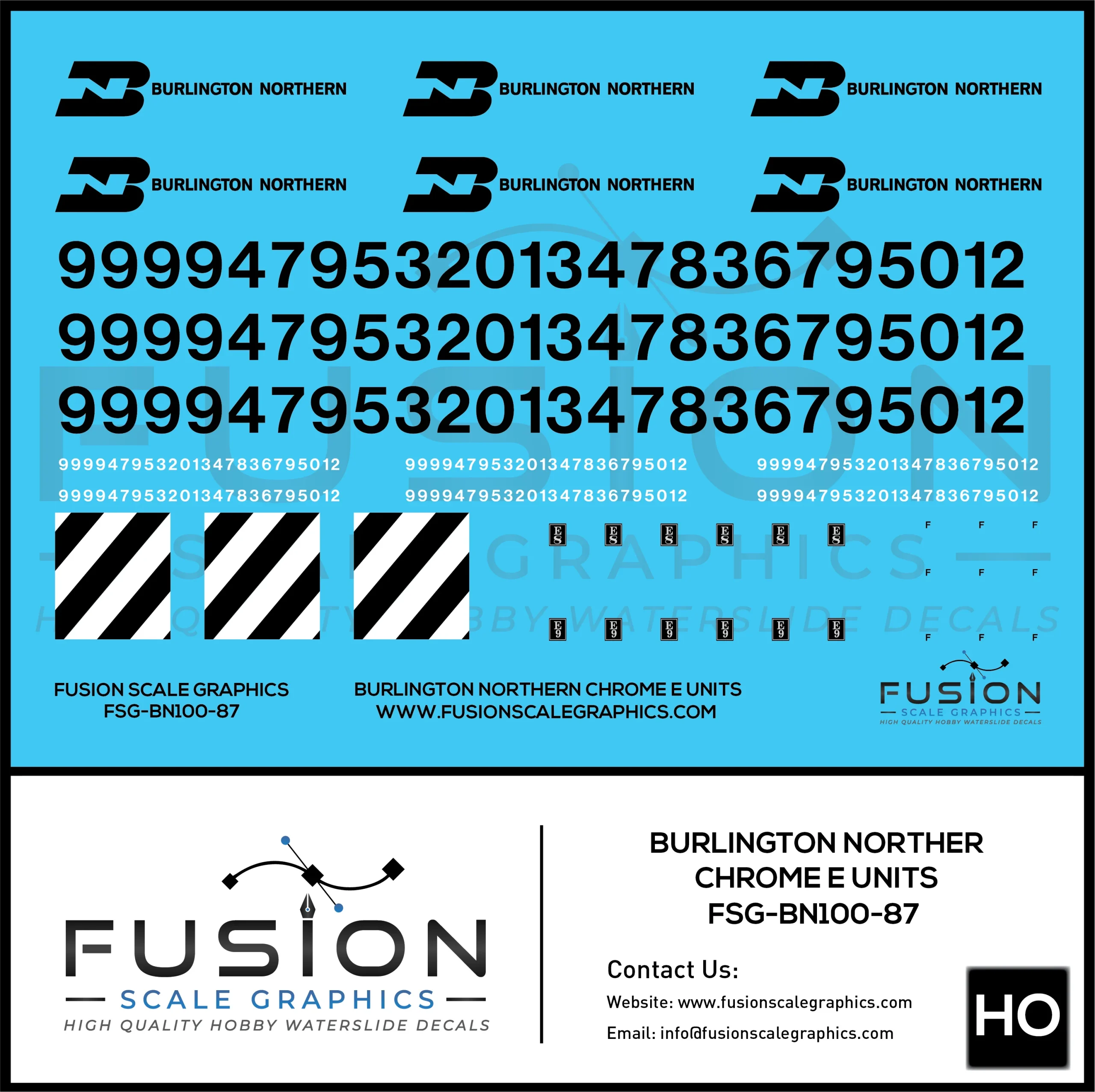 HO Scale Burlington Northern Chrome E8 E9 Locomotive Decal Set - Fusion Scale Graphics