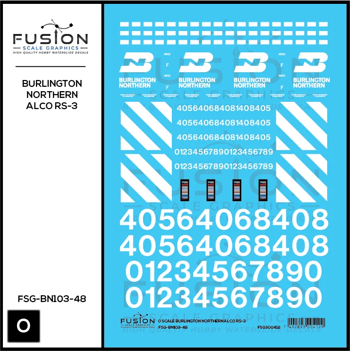 O Scale Burlington Northern Alco RS3 Locomotive Decal Set - Fusion Scale Graphics