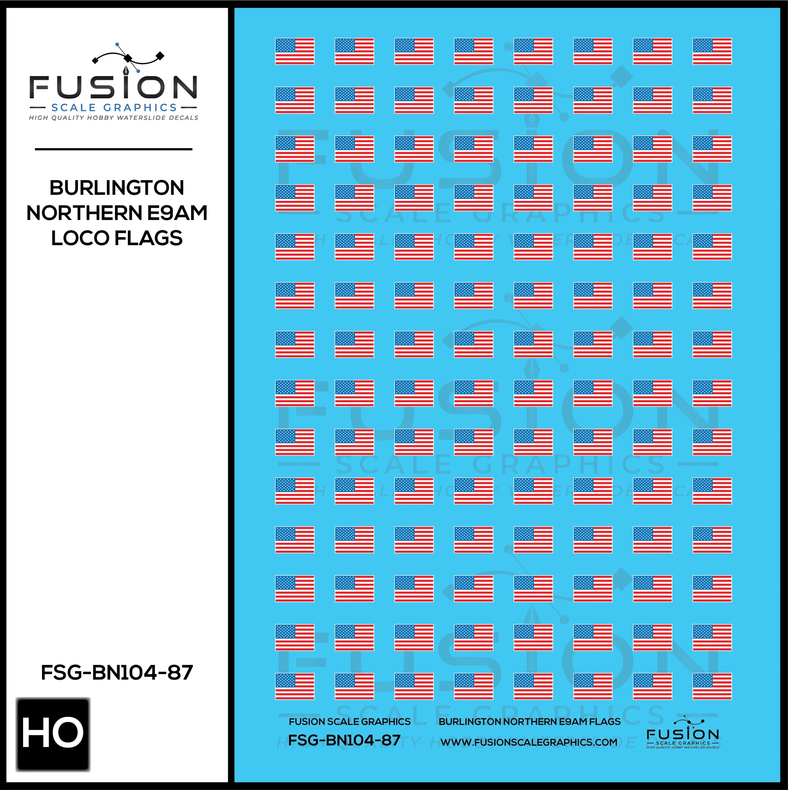 HO Scale Burlington Northern E9AM Locomotive Flags Decal Set - Fusion Scale Graphics
