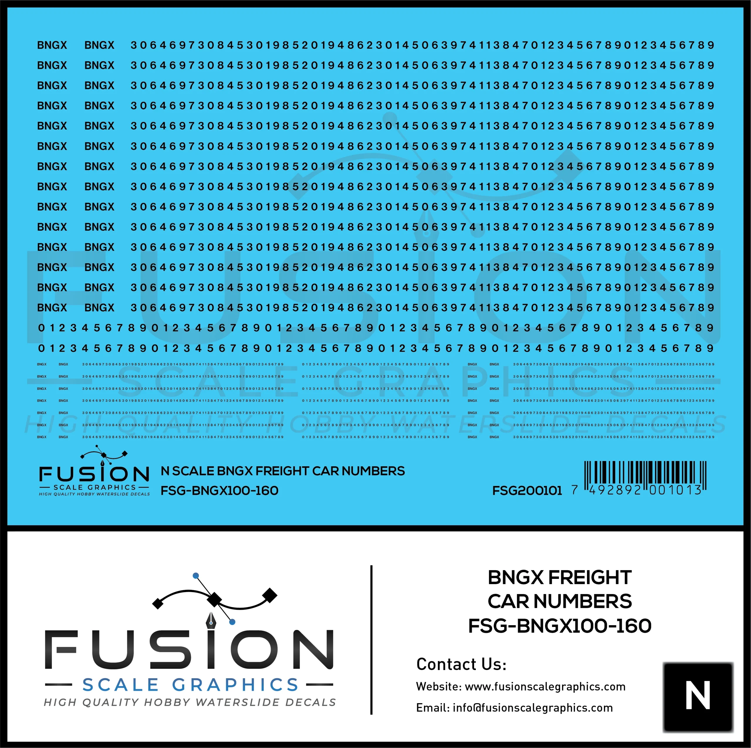 N Scale BNGX Freight Car Number Patching Decal Set - Fusion Scale Graphics