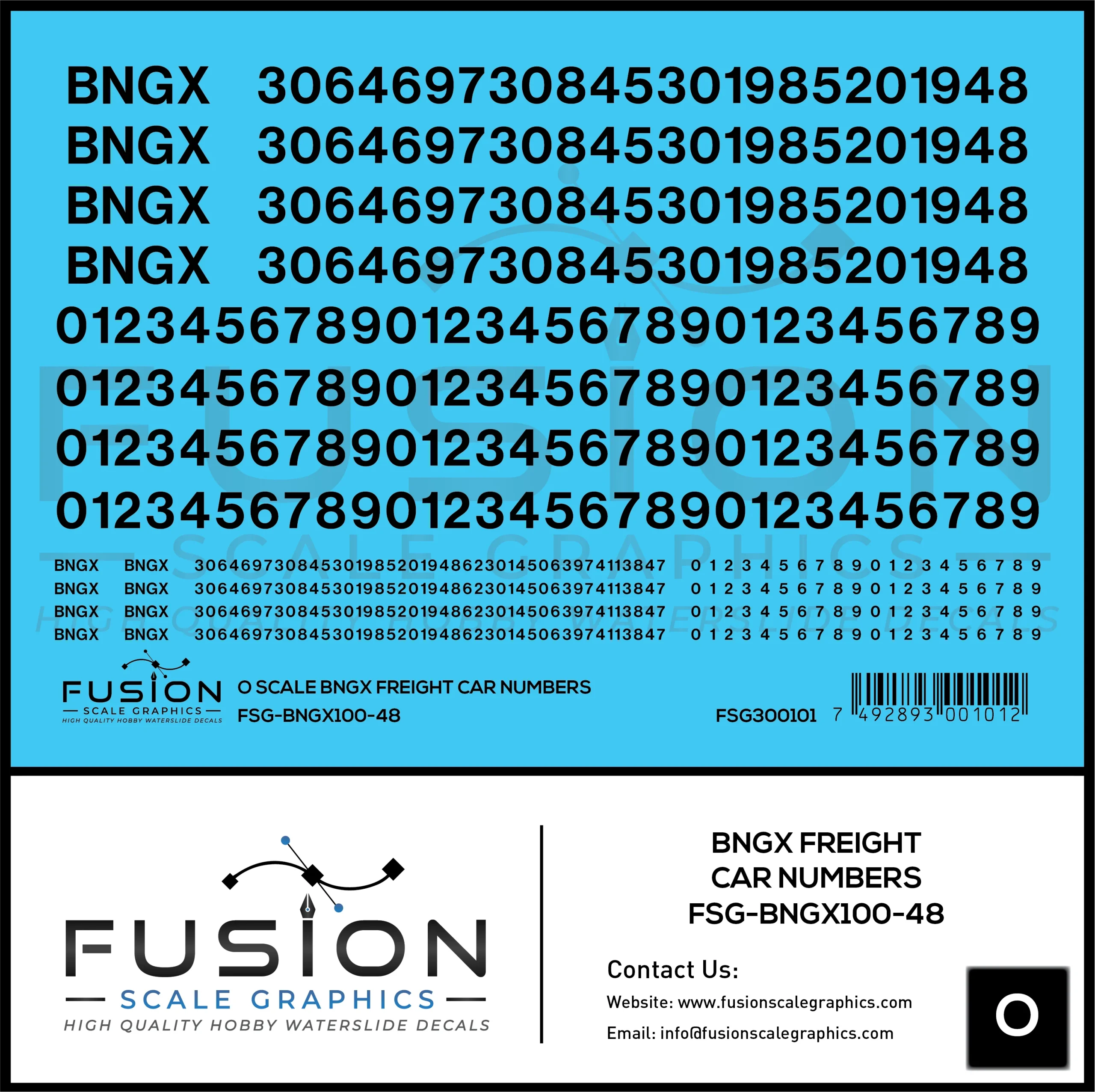 O Scale BNGX Freight Car Numbers Patching Decal Set - Fusion Scale Graphics