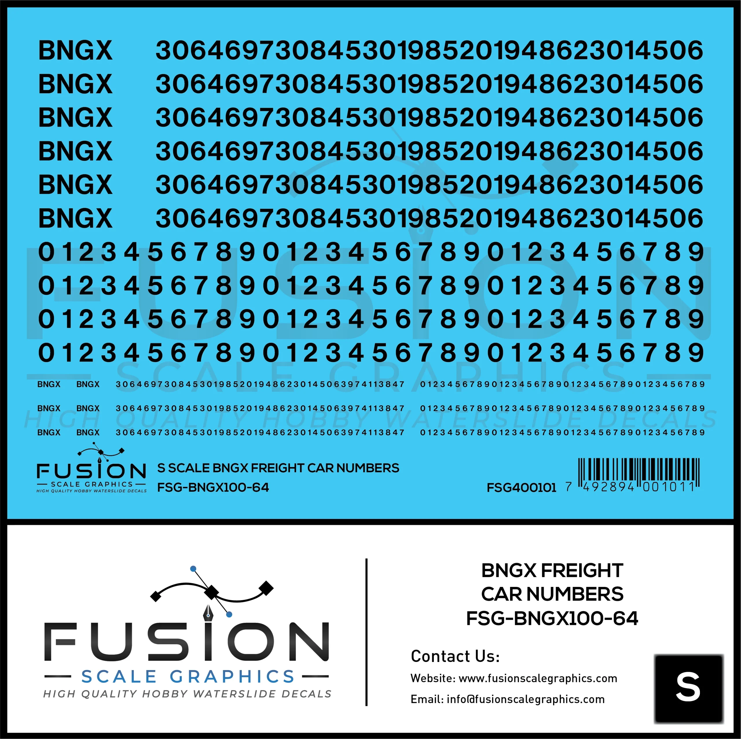 S Scale BNGX Freight Car Number Patching Decal Set - Fusion Scale Graphics