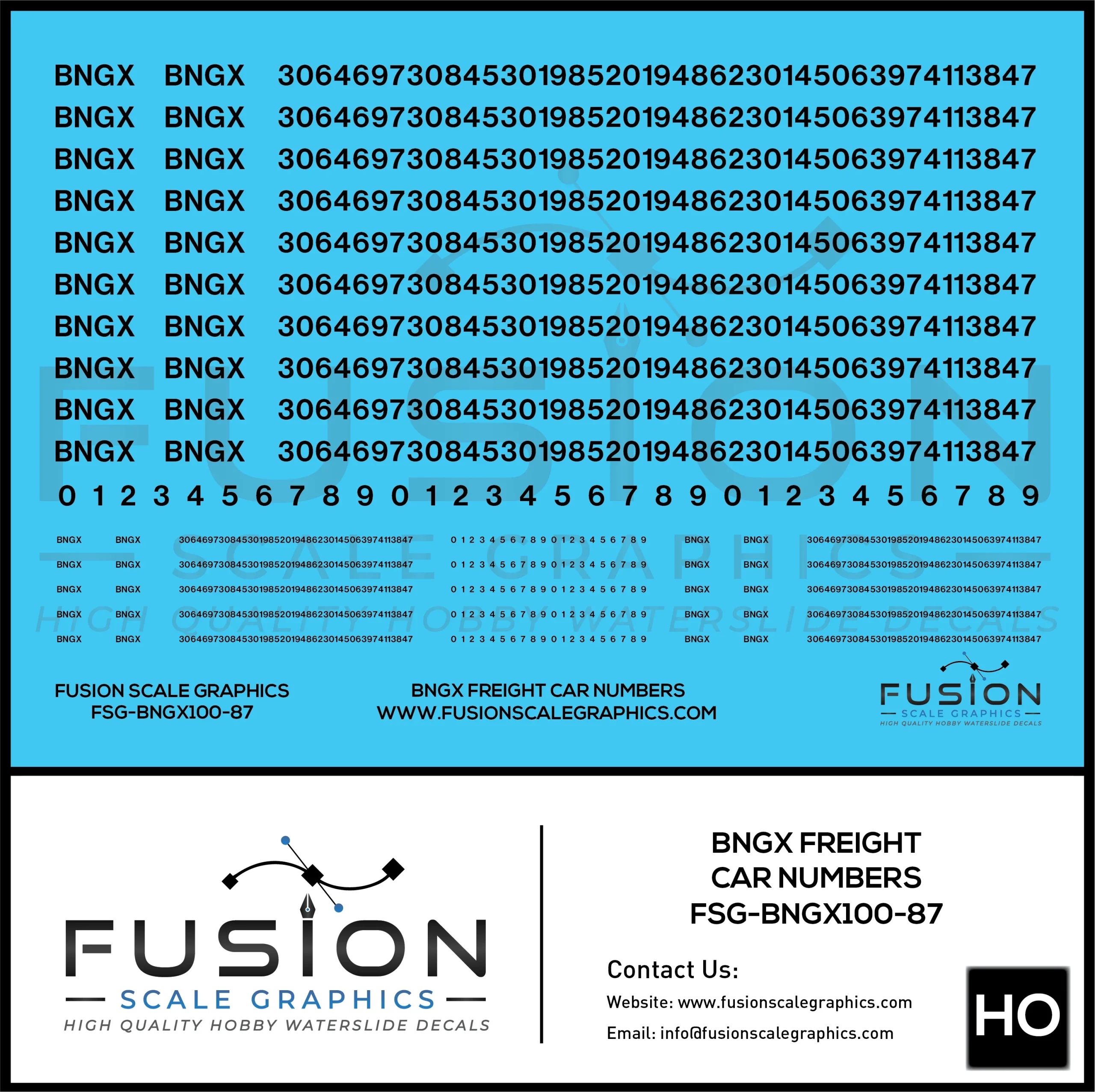 HO Scale BNGX Freight Car Numbering Decal Set - Fusion Scale Graphics