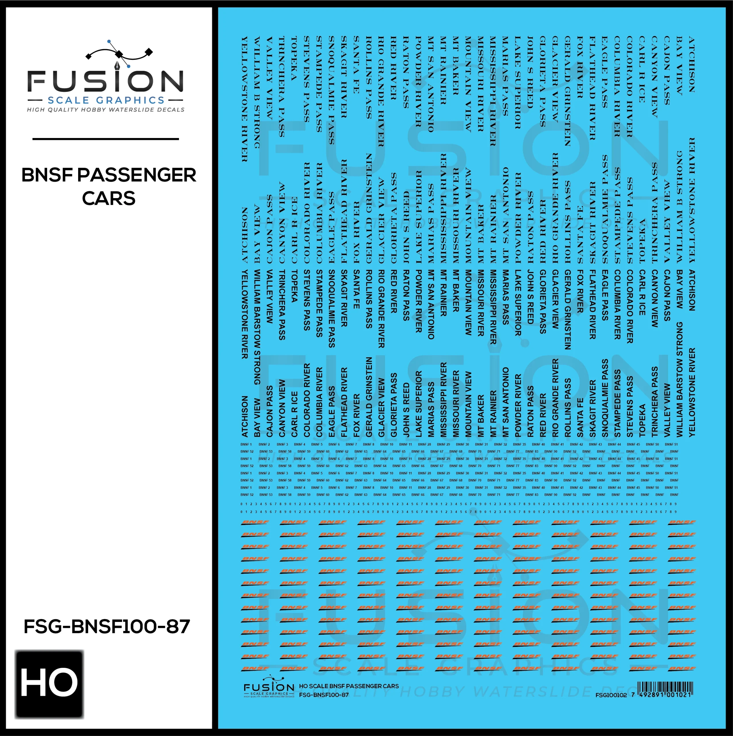 HO Scale BNSF Railway Passenger Car Decal Set - Fusion Scale Graphics