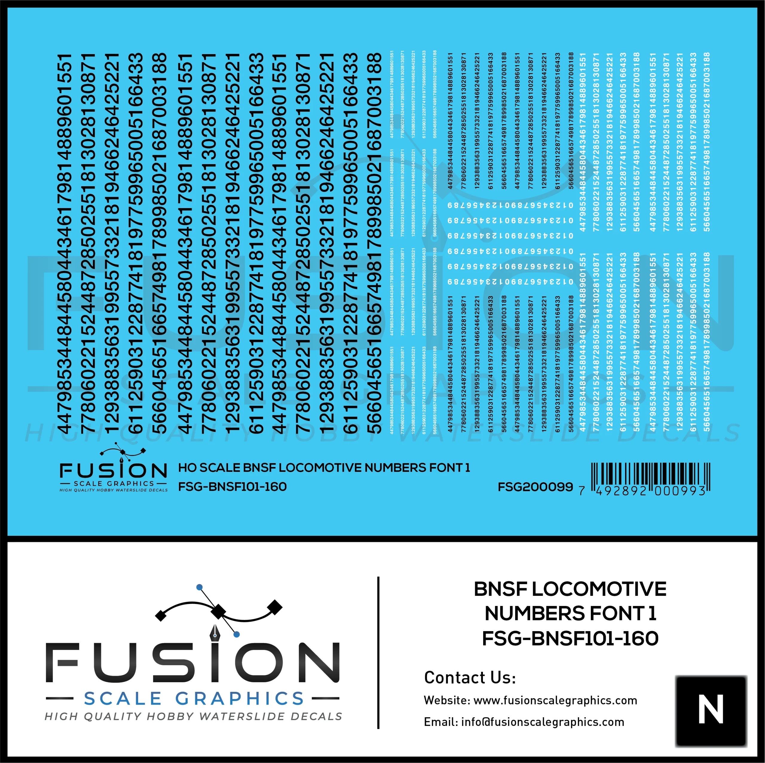 N Scale BNSF Locomotive Numbers Font Decal Set - Fusion Scale Graphics