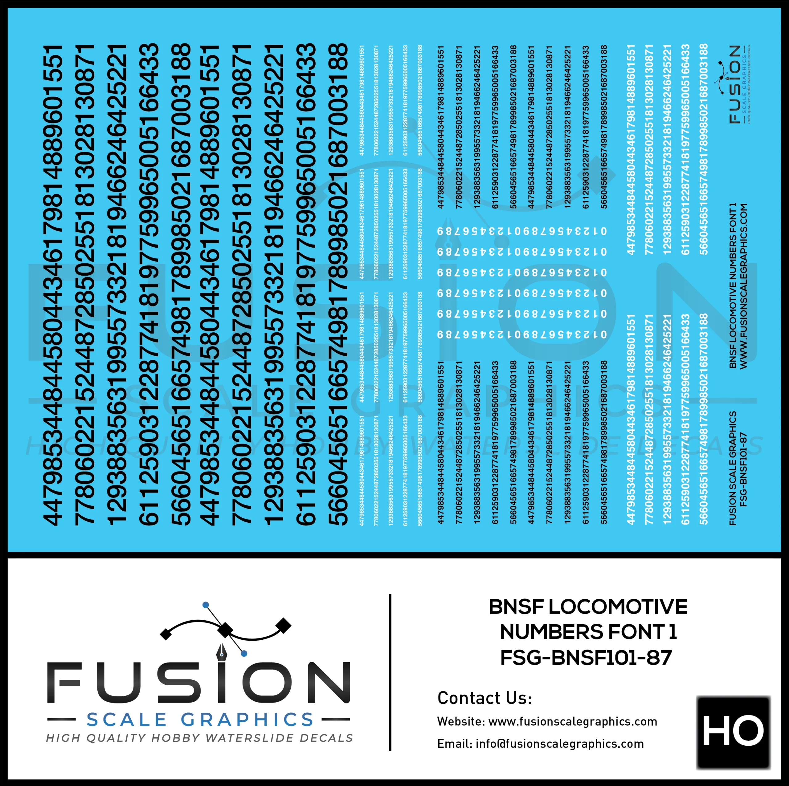 HO Scale BNSF Locomotive Numbering Decal Set V1 - Fusion Scale Graphics