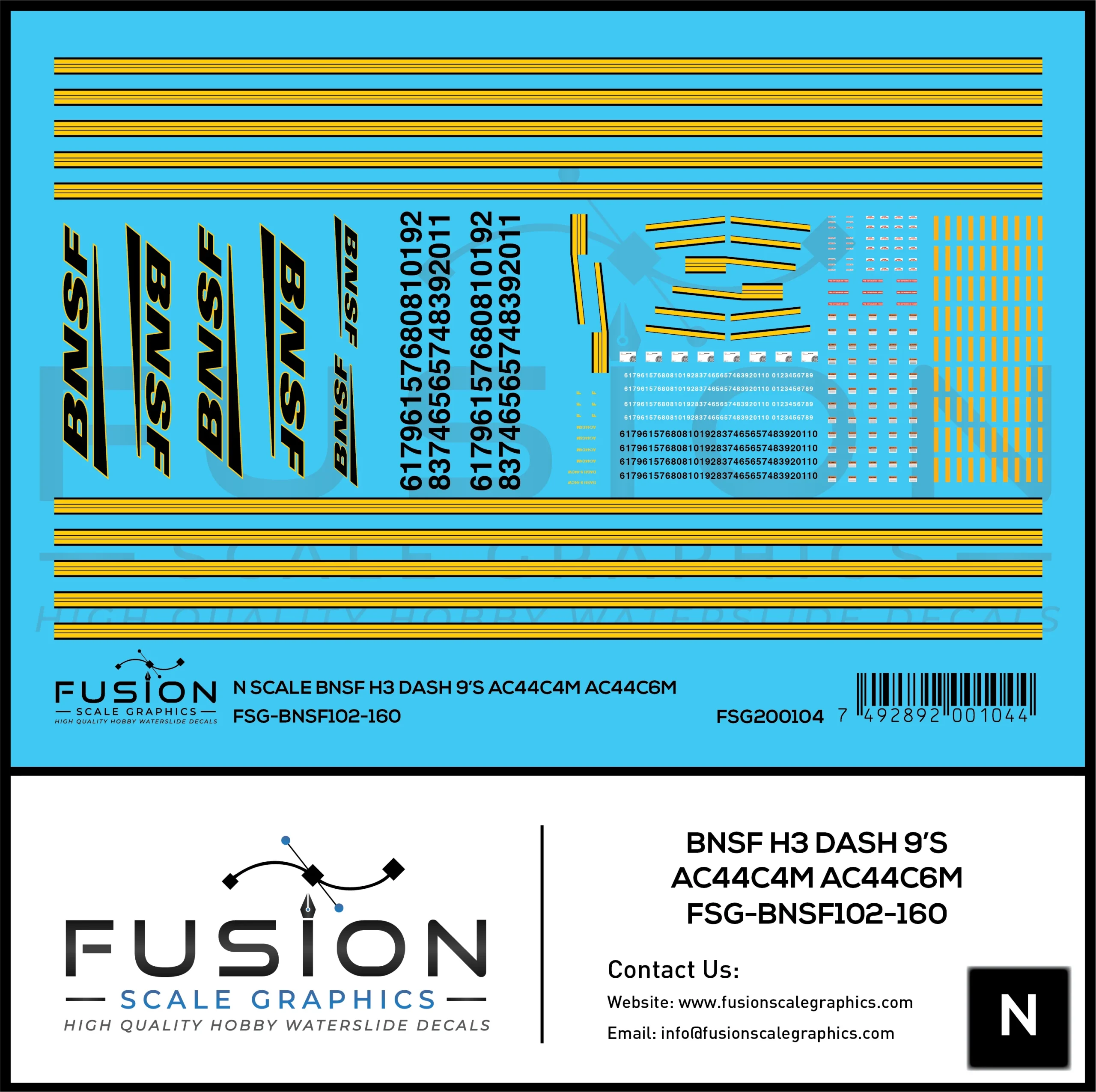 N Scale BNSF Railway H3 GE Dash 9, AC44C4M, AC44C6M Locomotives Decal Set - Fusion Scale Graphics