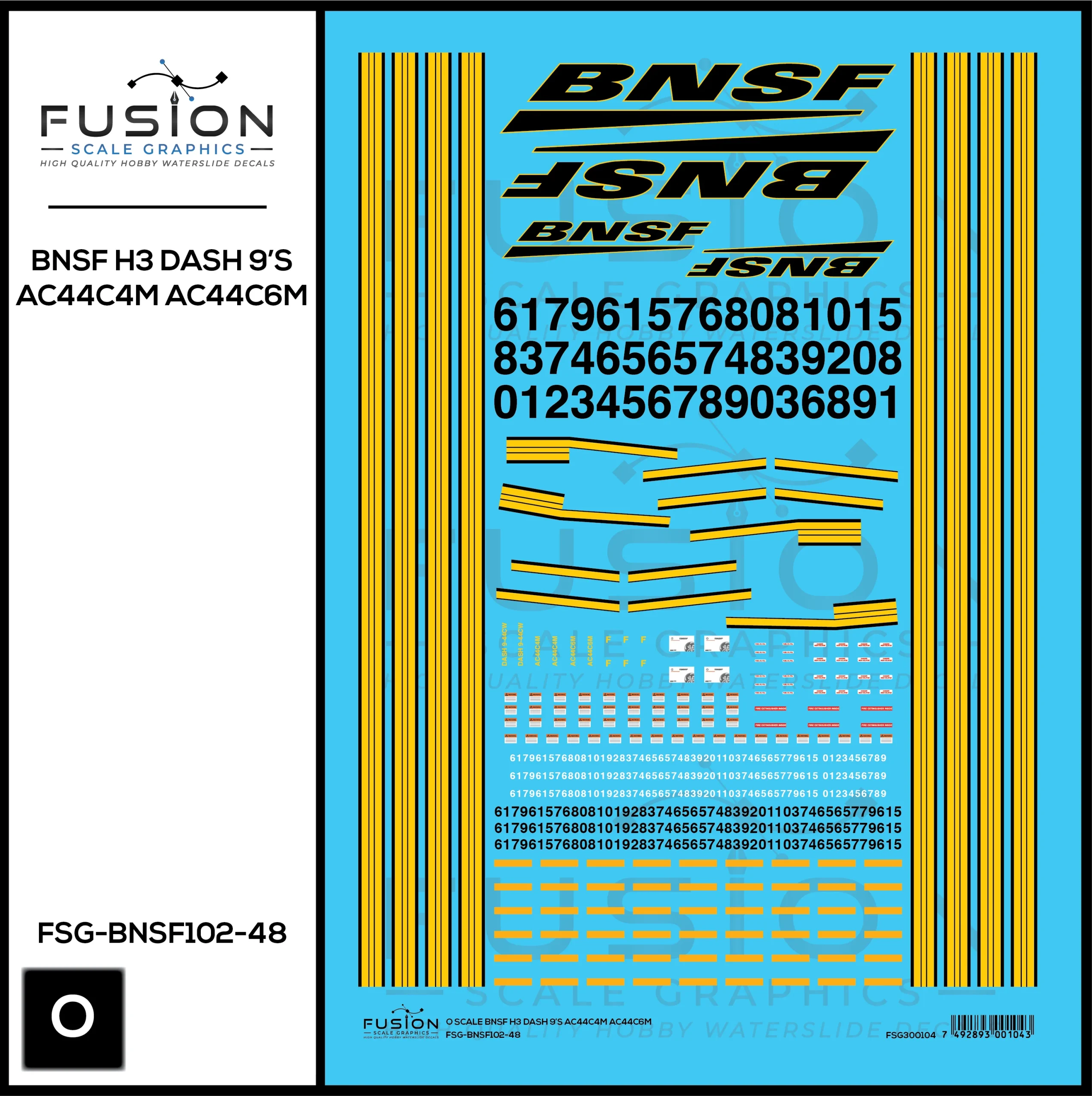 O Scale BNSF Railway H3 GE Dash 9, AC44C4M, AC44C6M Locomotives Decal Set - Fusion Scale Graphics