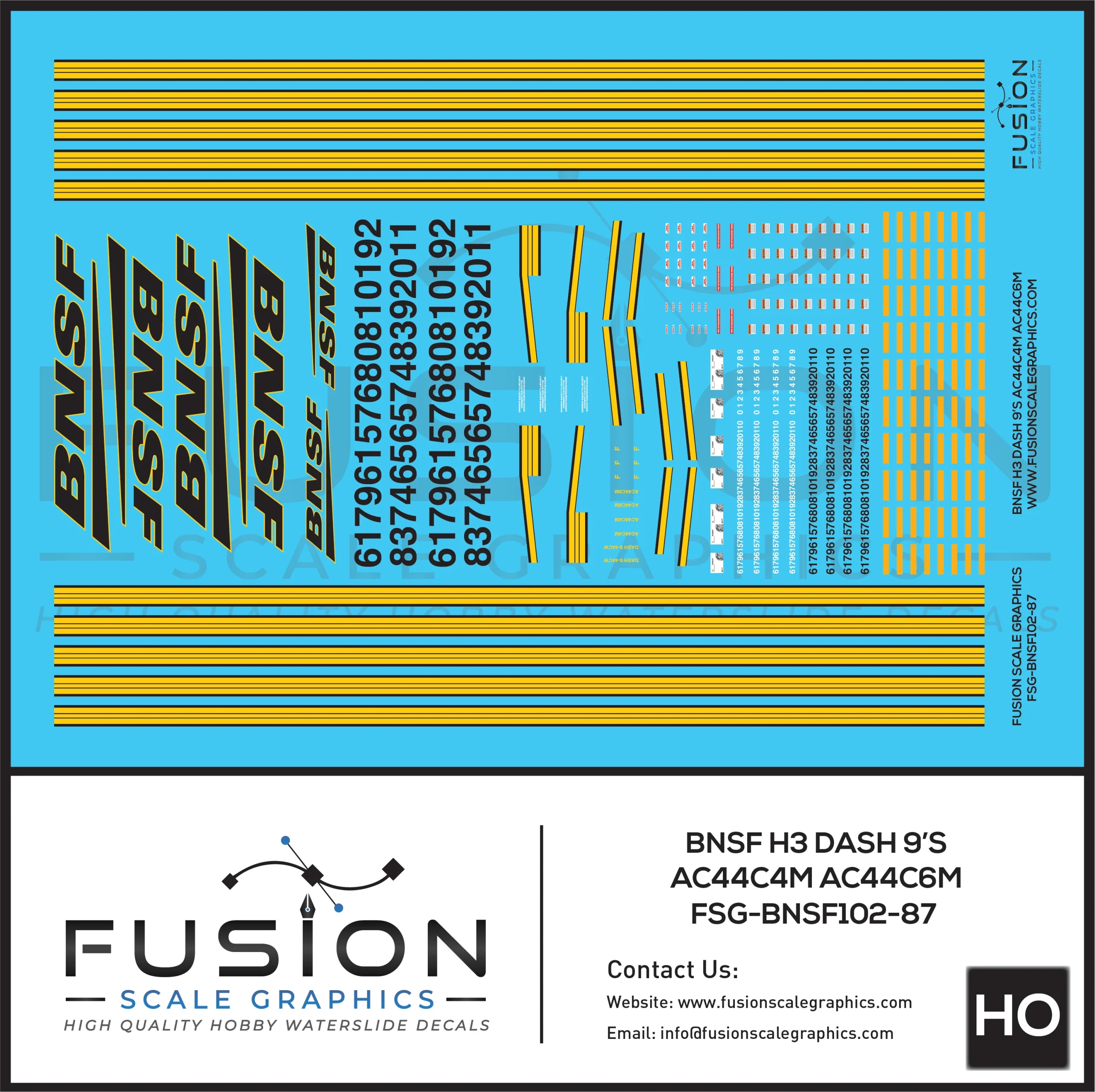 HO Scale BNSF H3 GE Dash 9 AC44C4M AC44C6M Locomotives Decal Set - Fusion Scale Graphics