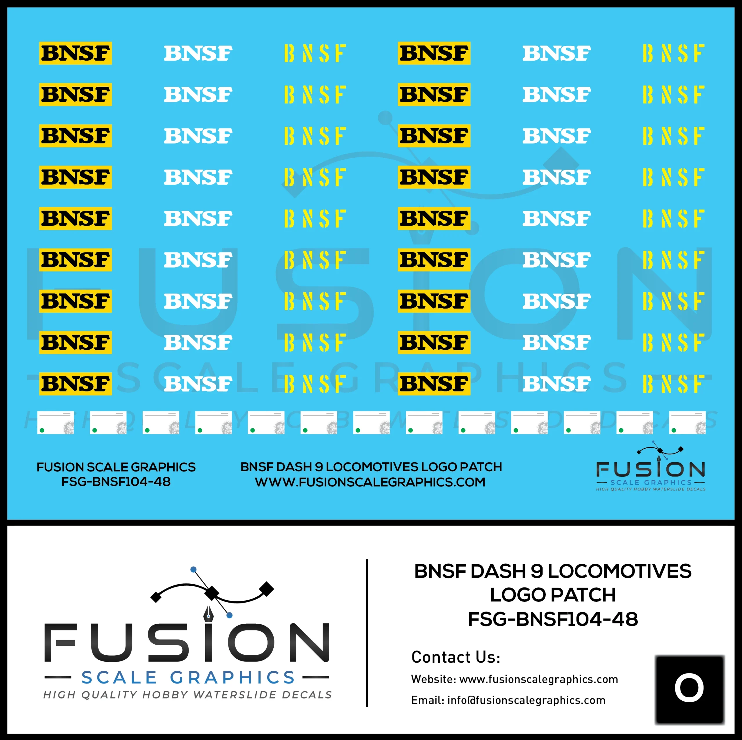 O Scale BNSF Dash 9 Locomotive Cab Patch Decal Set - Fusion Scale Graphics