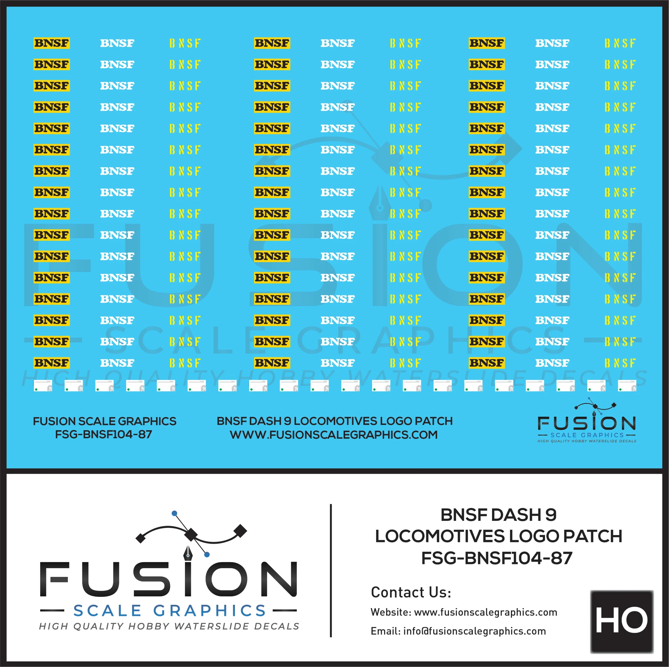 HO Scale BNSF Dash 9 Locomotive Cab Patch Decal Set - Fusion Scale Graphics