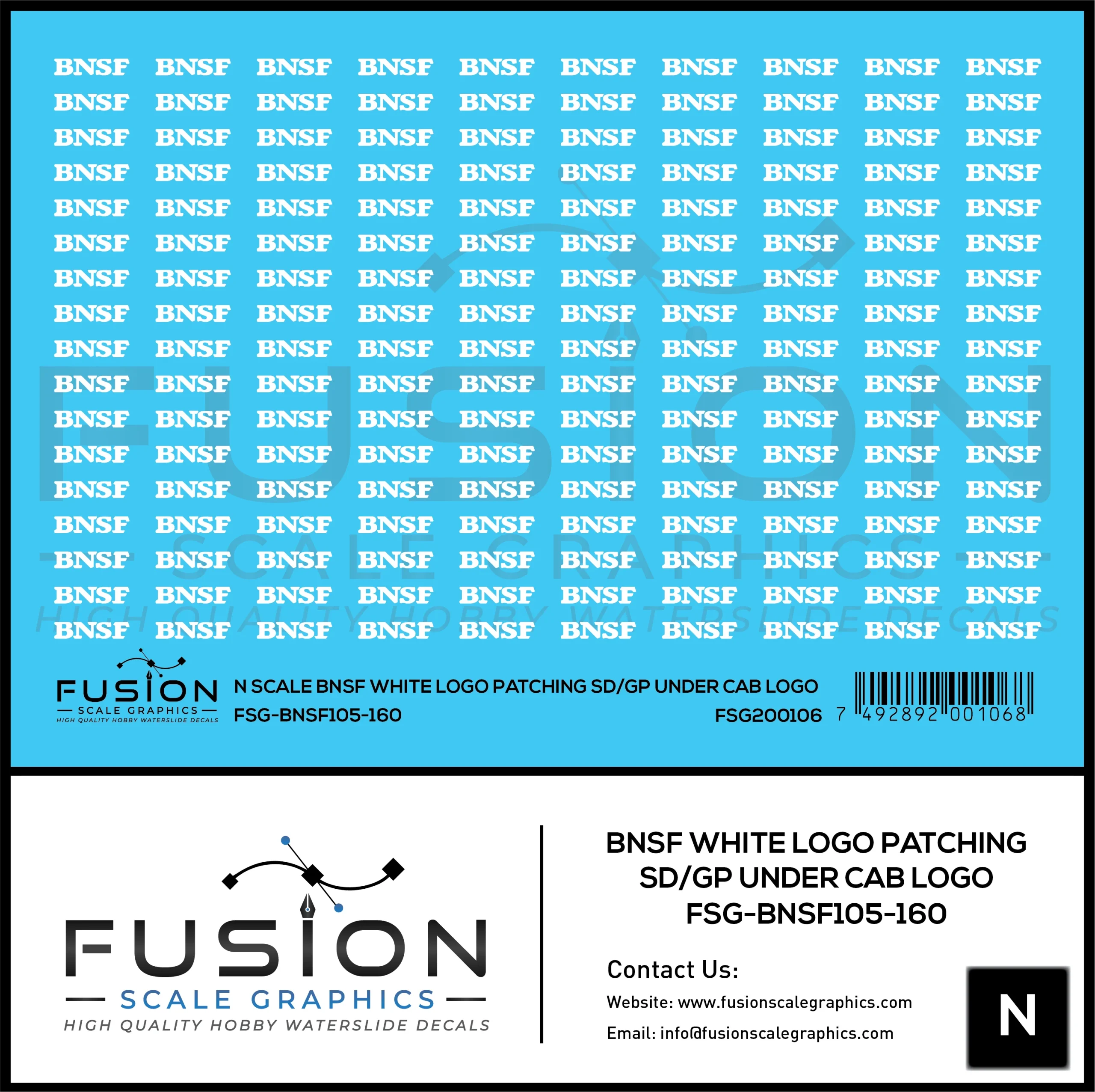 N Scale BNSF Railway White Logo Patching SD/GP Under Cab Logos Decal Set - Fusion Scale Graphics