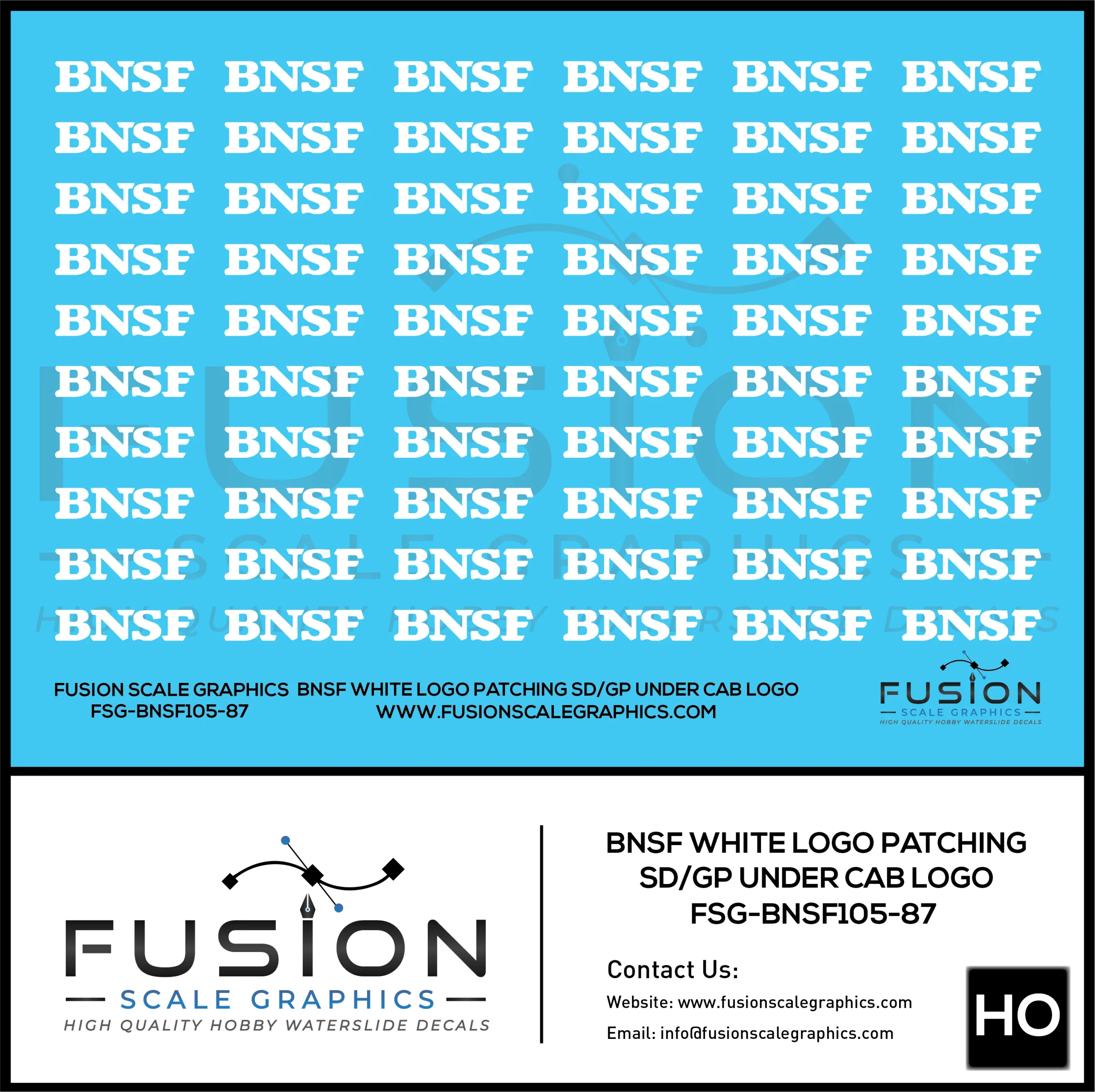 HO Scale BNSF White Logo Patches for SD/GP Locomotives Decal Set - Fusion Scale Graphics