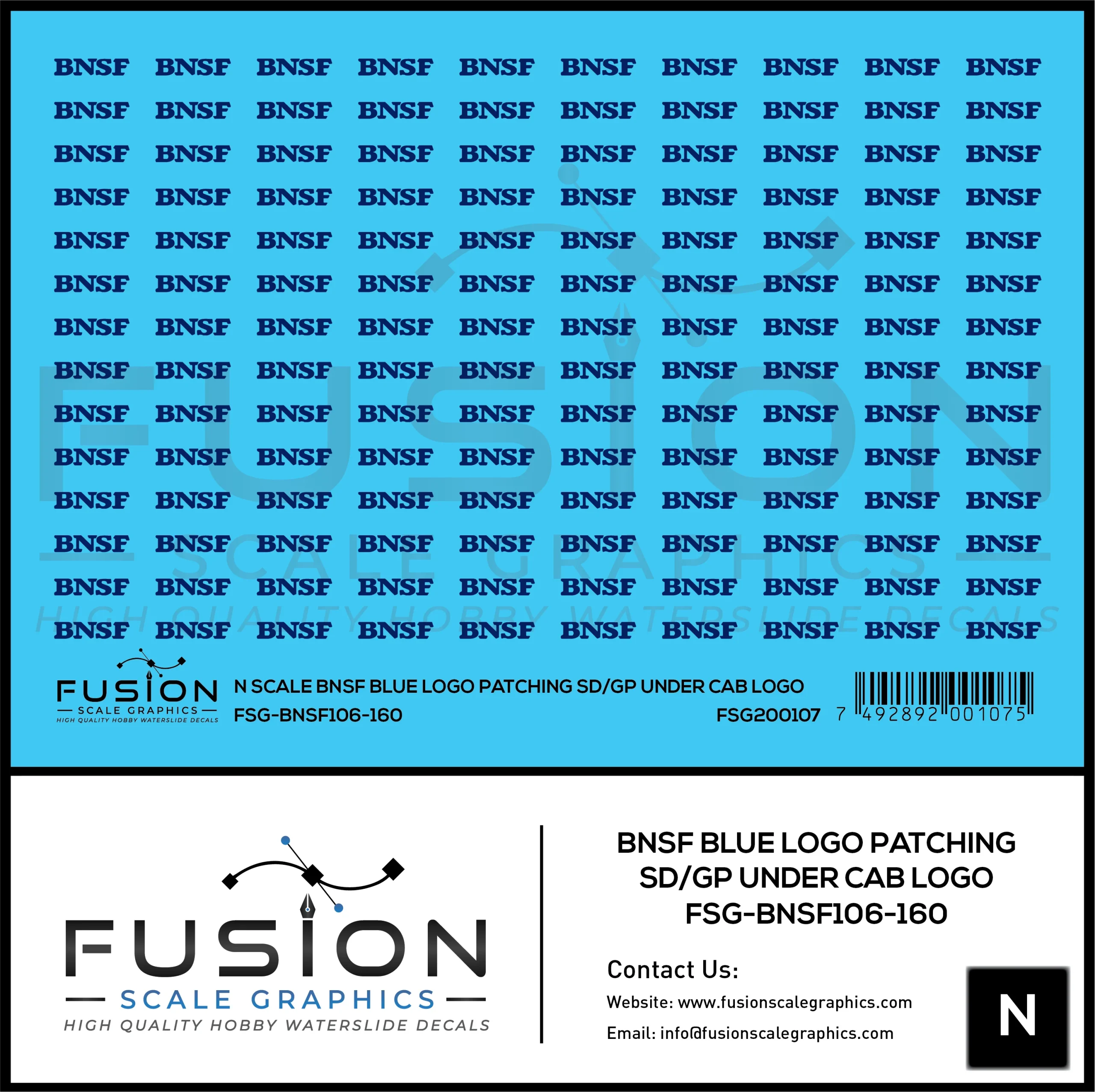 N Scale BNSF Railway Blue Logo Patching SD/GP Under Cab Logo Decal Set - Fusion Scale Graphics