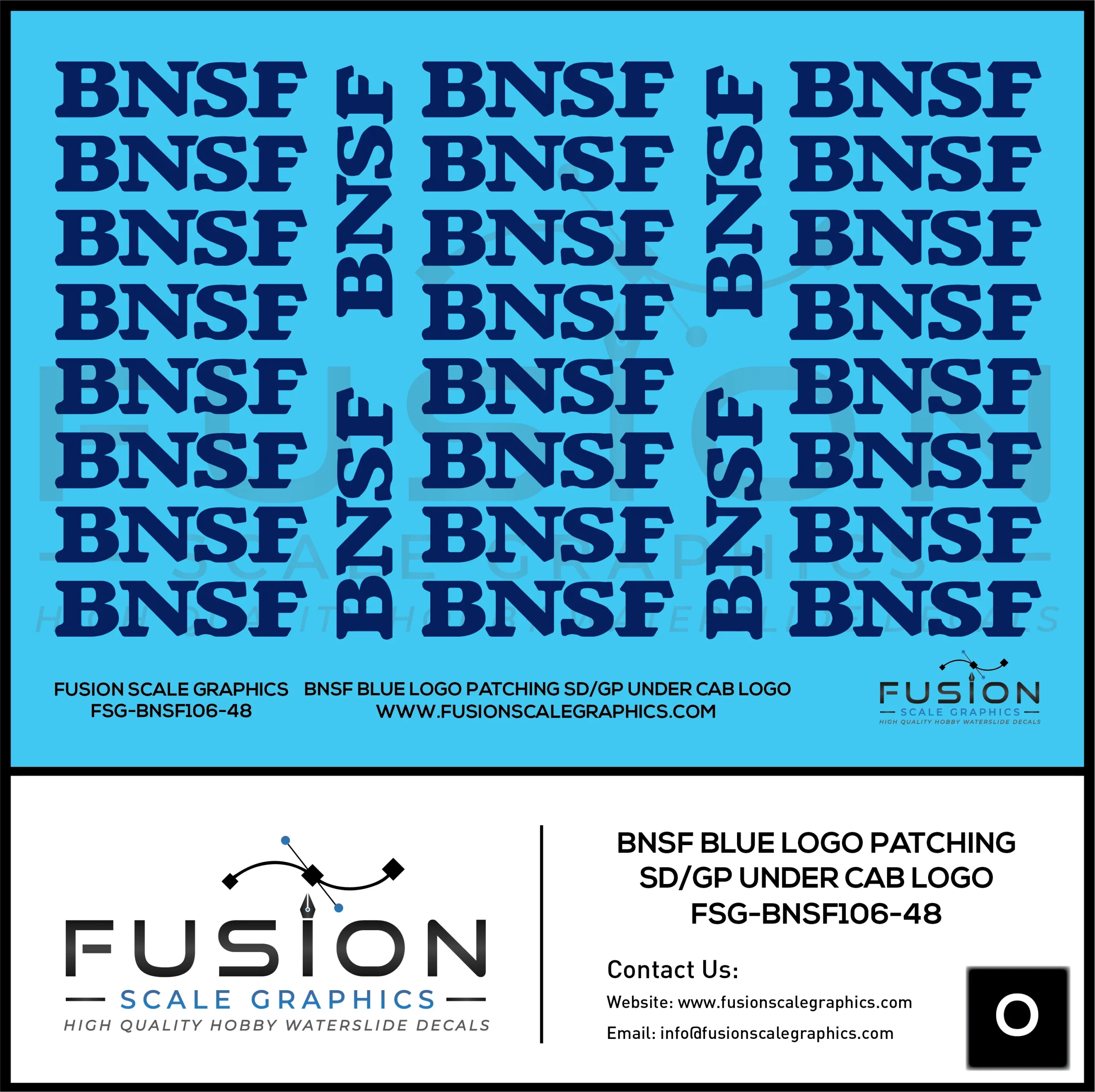 O Scale BNSF Blue Logo Locomotive Patching Decal Set - Fusion Scale Graphics