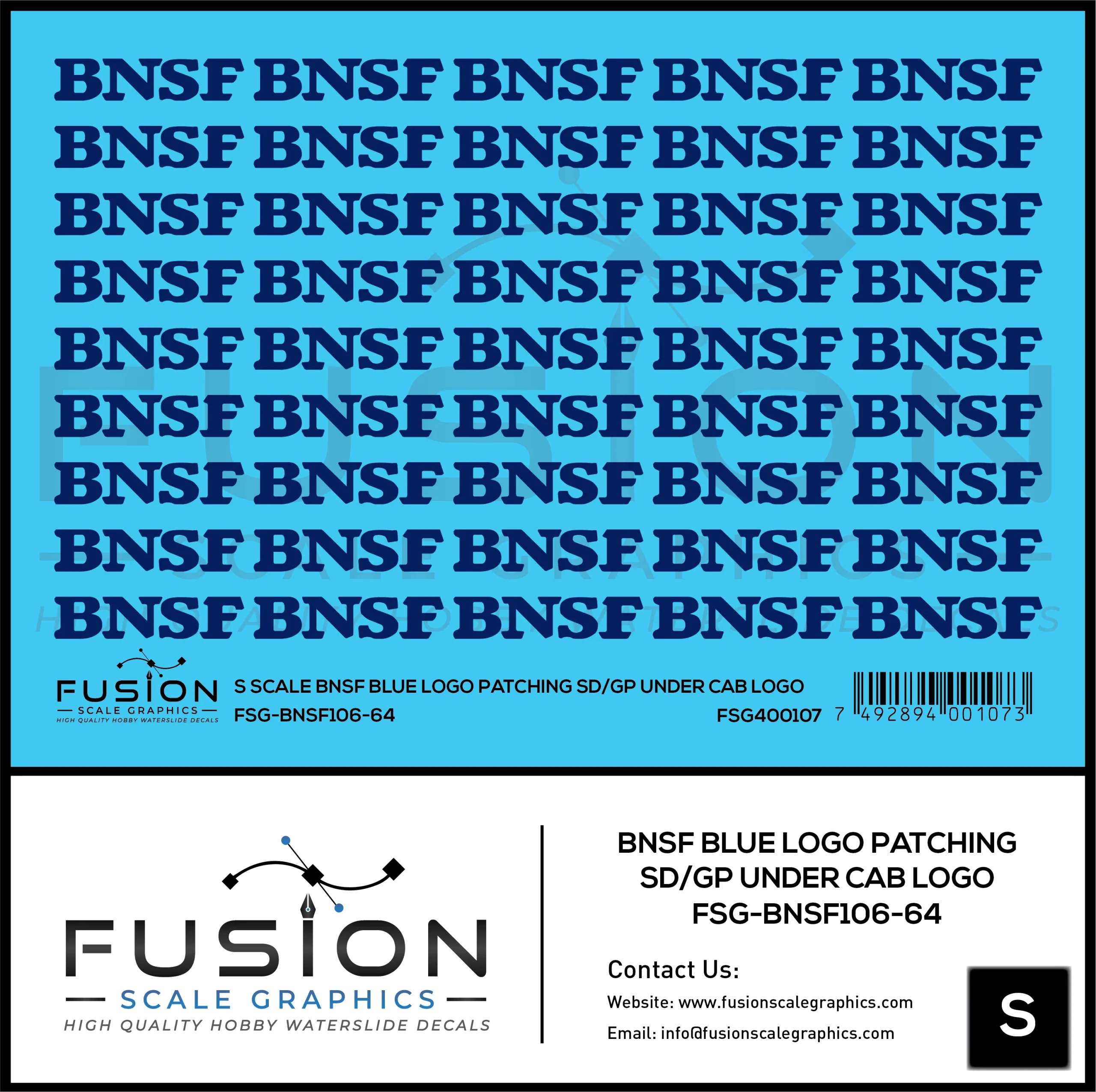 S Scale BNSF Railway Logo Patching SD/GP Under Cab Logo Decal Set - Fusion Scale Graphics