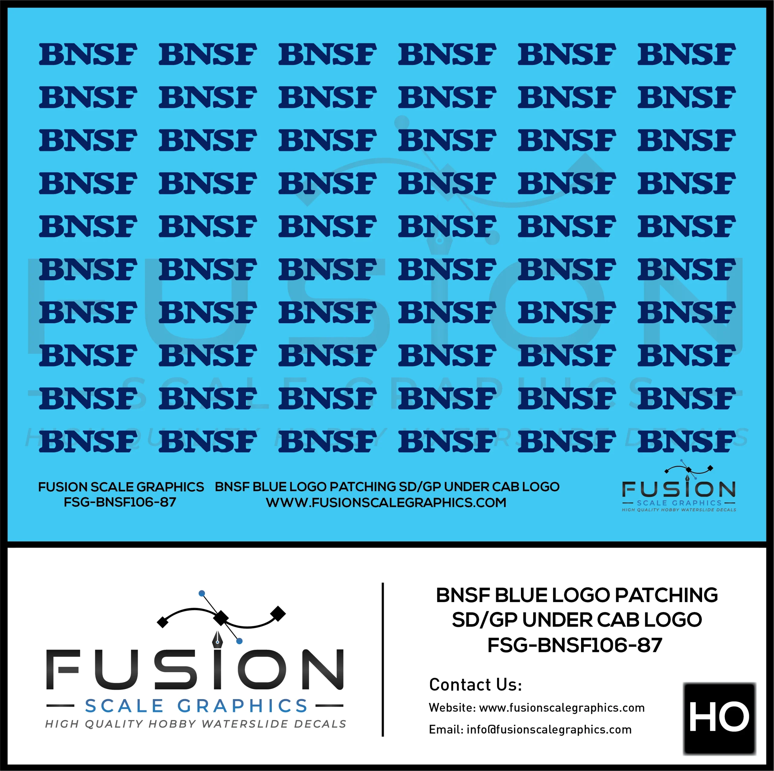 HO Scale BNSF Blue Logo Locomotive Patching Decal Set - Fusion Scale Graphics