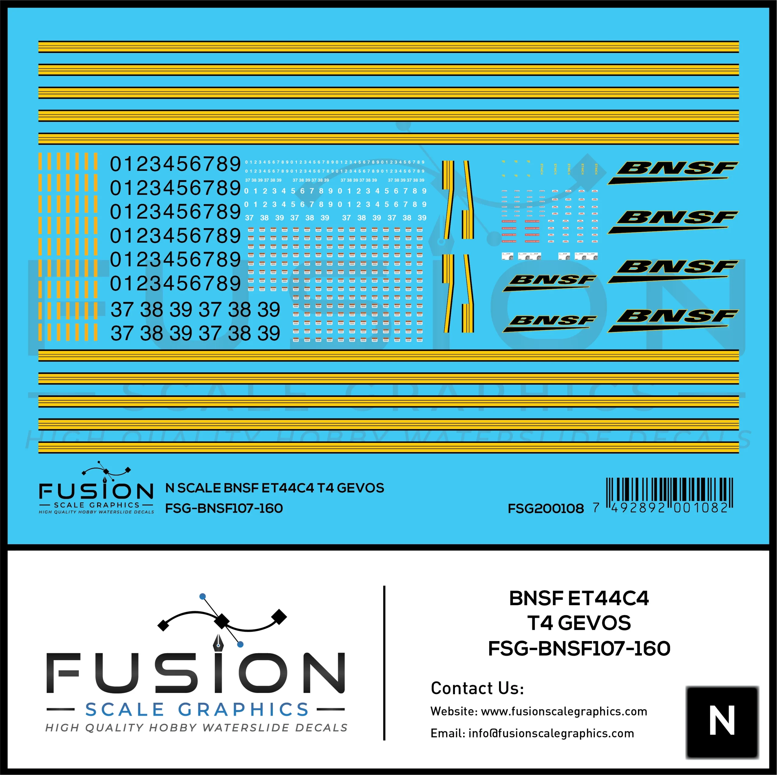 N Scale BNSF Railway GE ET44C4 Tier 4 GEVO Locomotives Decal Set - Fusion Scale Graphics