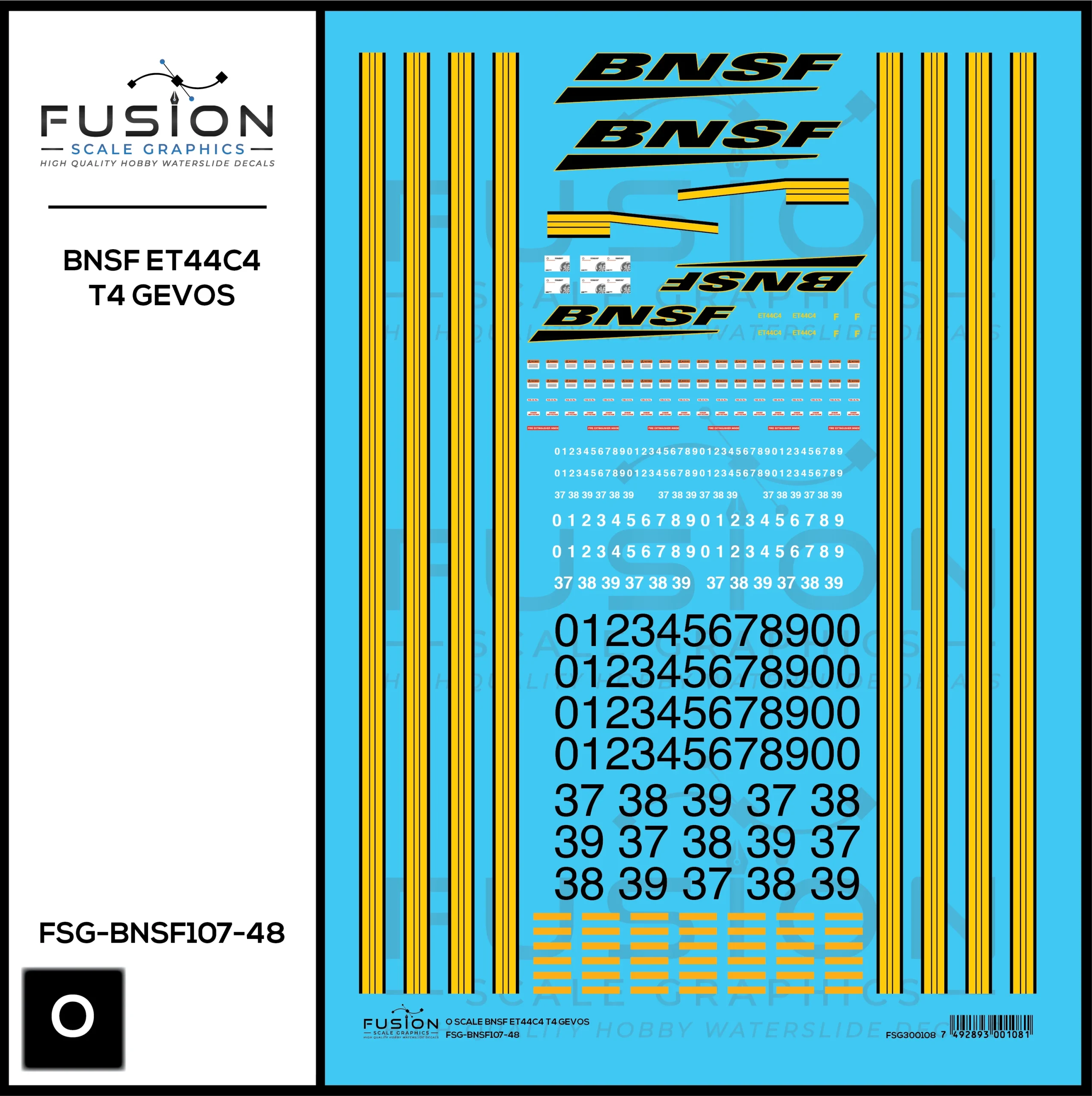 O Scale BNSF Railway GE ET44C4 Tier 4 GEVO Locomotives Decal Set - Fusion Scale Graphics