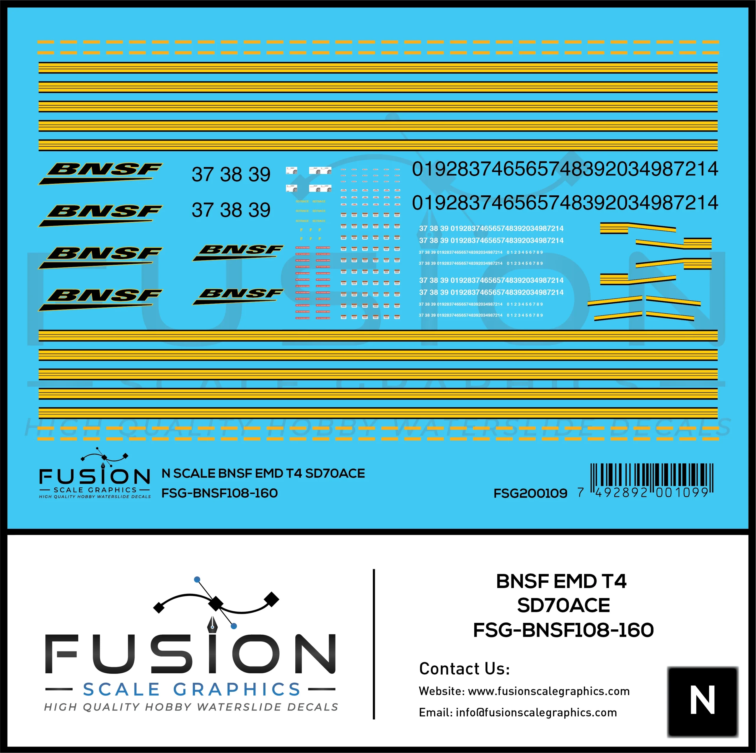 N Scale BNSF EMD Tier 4 SD70ACE Locomotive Decal Set - Fusion Scale Graphics
