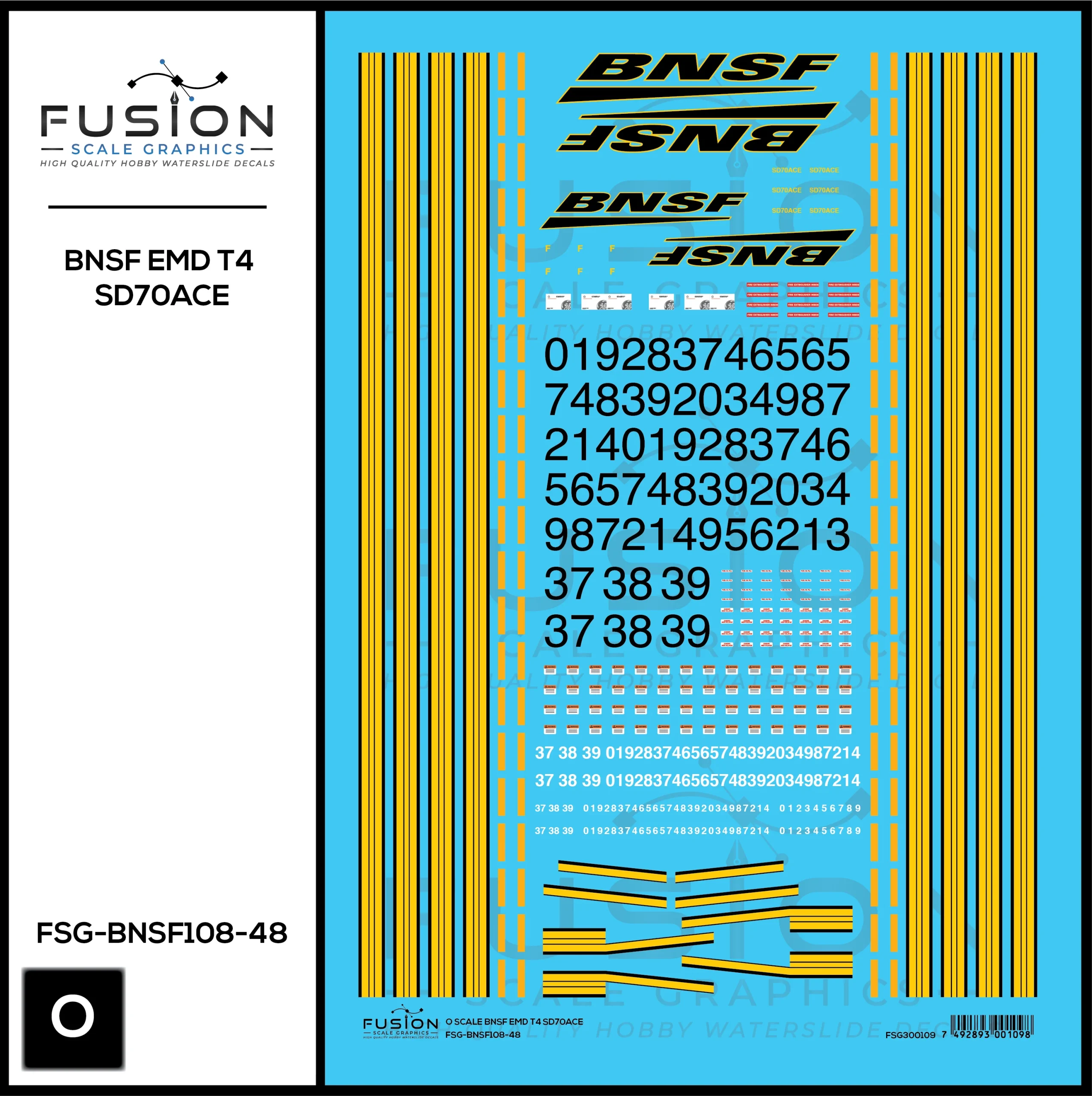 O Scale BNSF Railway EMD Tier 4 SD70ACE Locomotive Decal Set - Fusion Scale Graphics