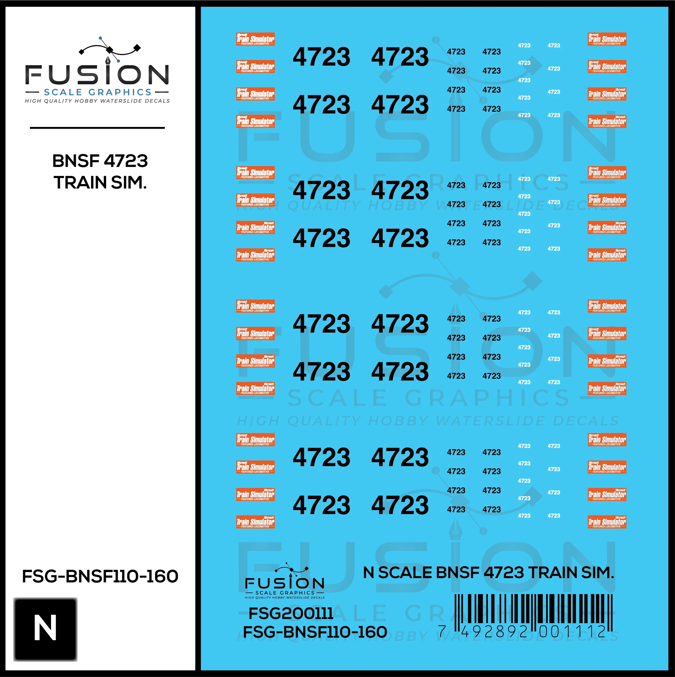 N Scale BNSF 4723 GE Dash 9 Train Sim Decal Set - Fusion Scale Graphics