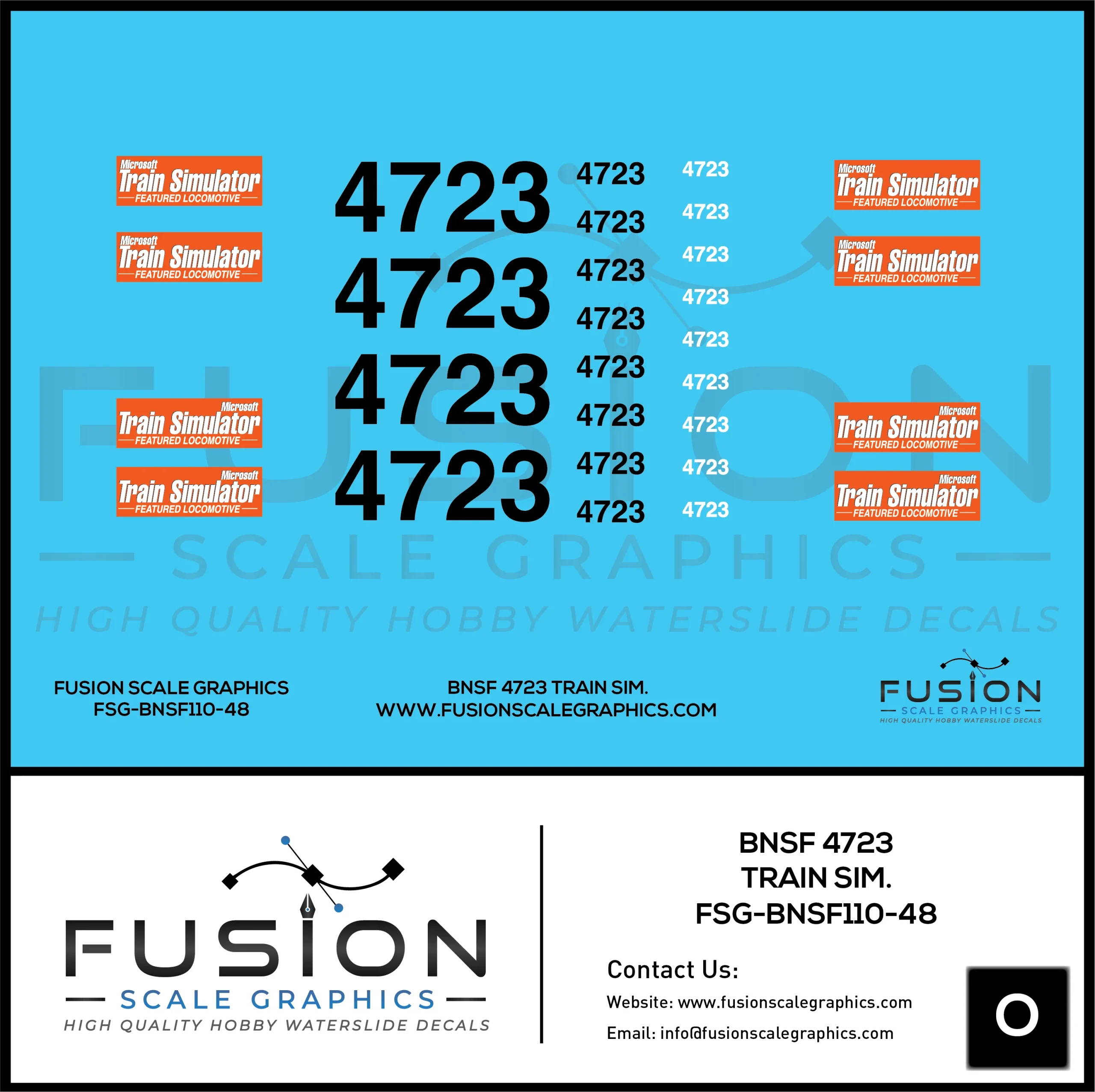 O Scale BNSF 4723 GE Dash 9 Train Sim Decal Set - Fusion Scale Graphics