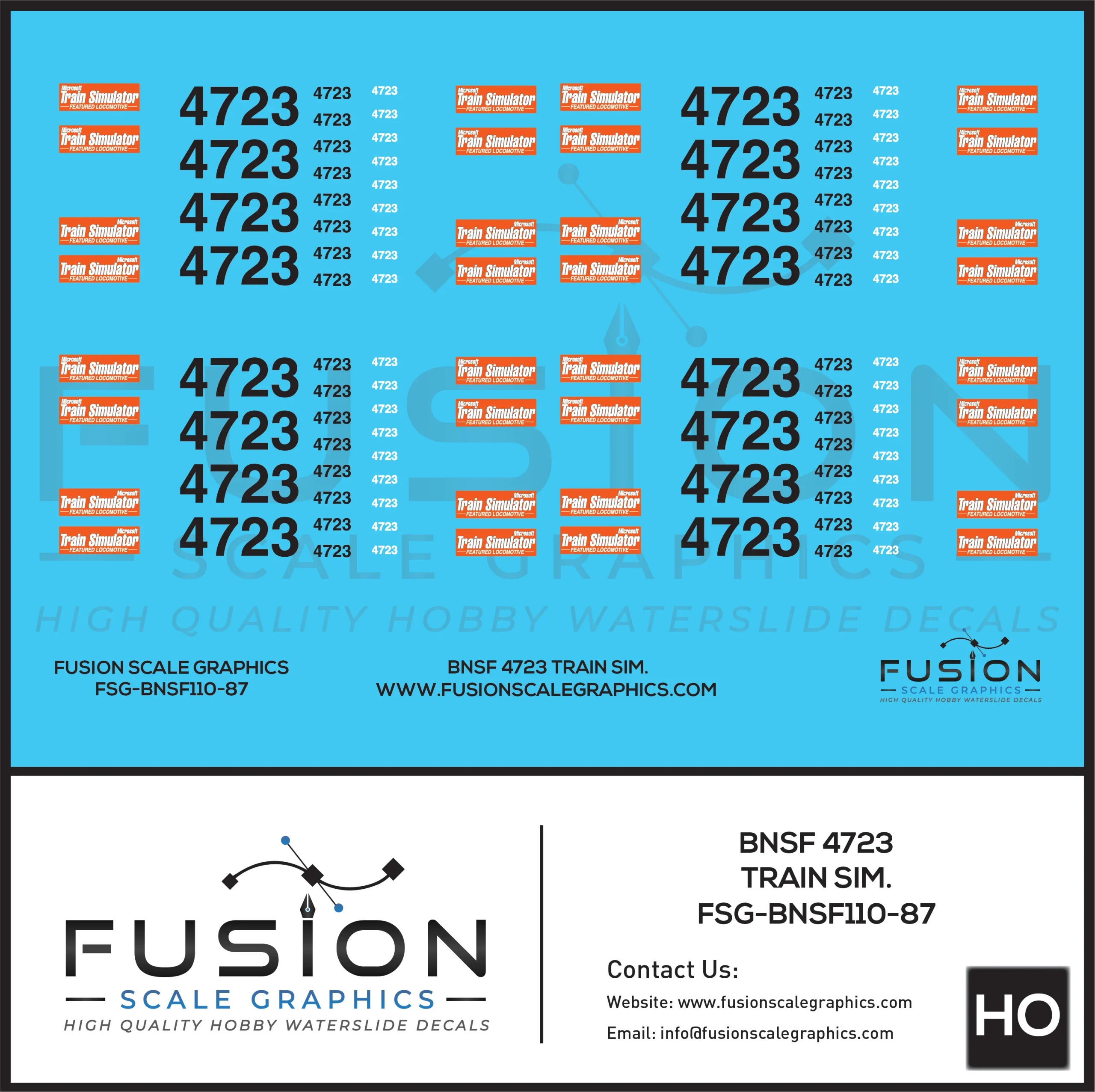 HO Scale BNSF 4723 GE Dash 9 Train Sim Decal Set - Fusion Scale Graphics
