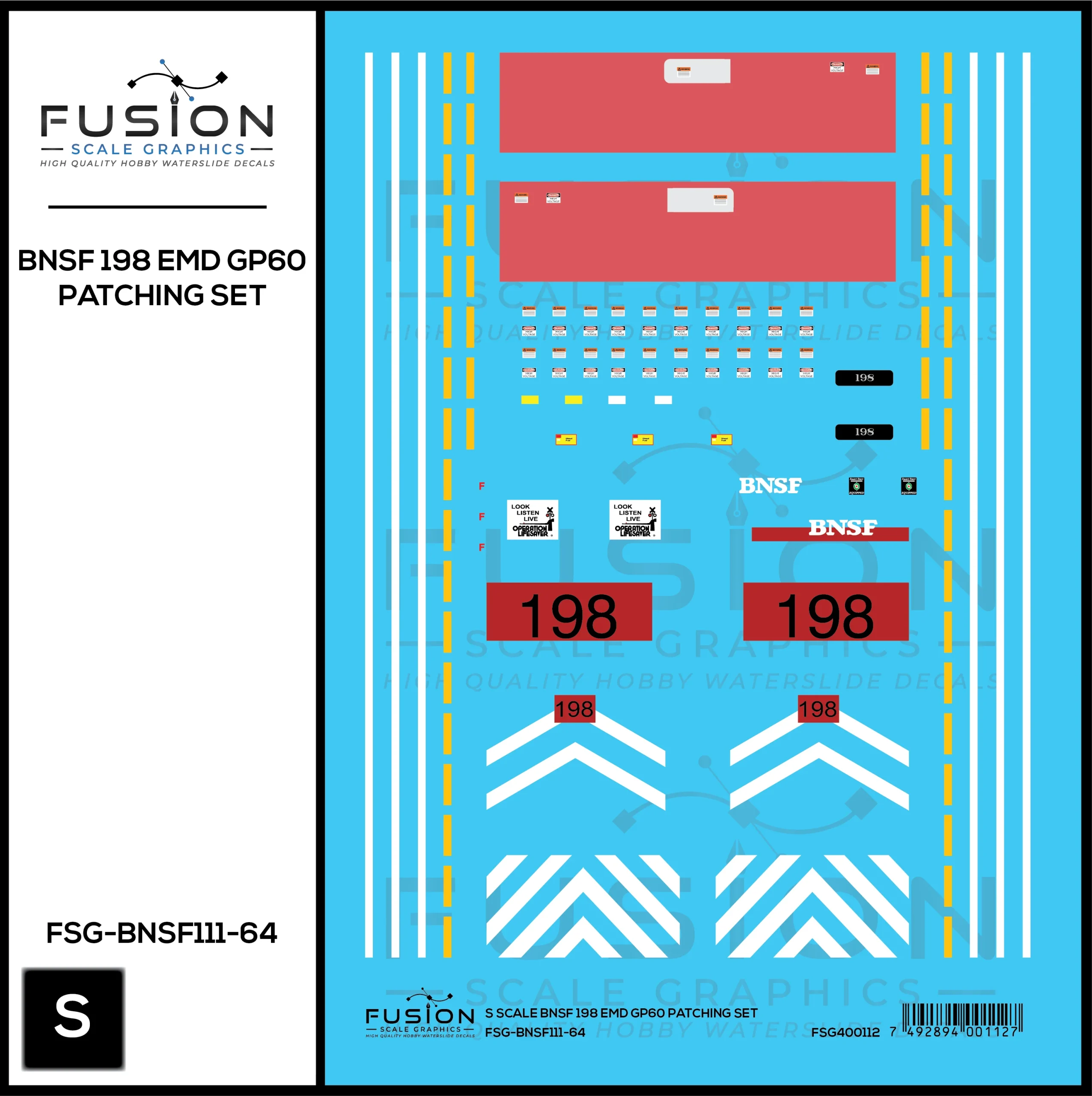 S Scale BNSF Railway EMD GP60 198 Locomotive Patching Decal Set - Fusion Scale Graphics