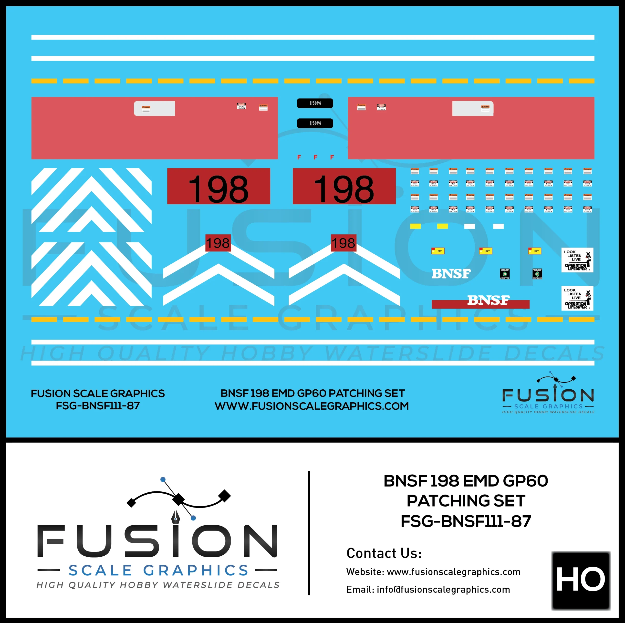 HO Scale BNSF EMD GP60 ex Vermont Locomotive Decal Set - Fusion Scale Graphics