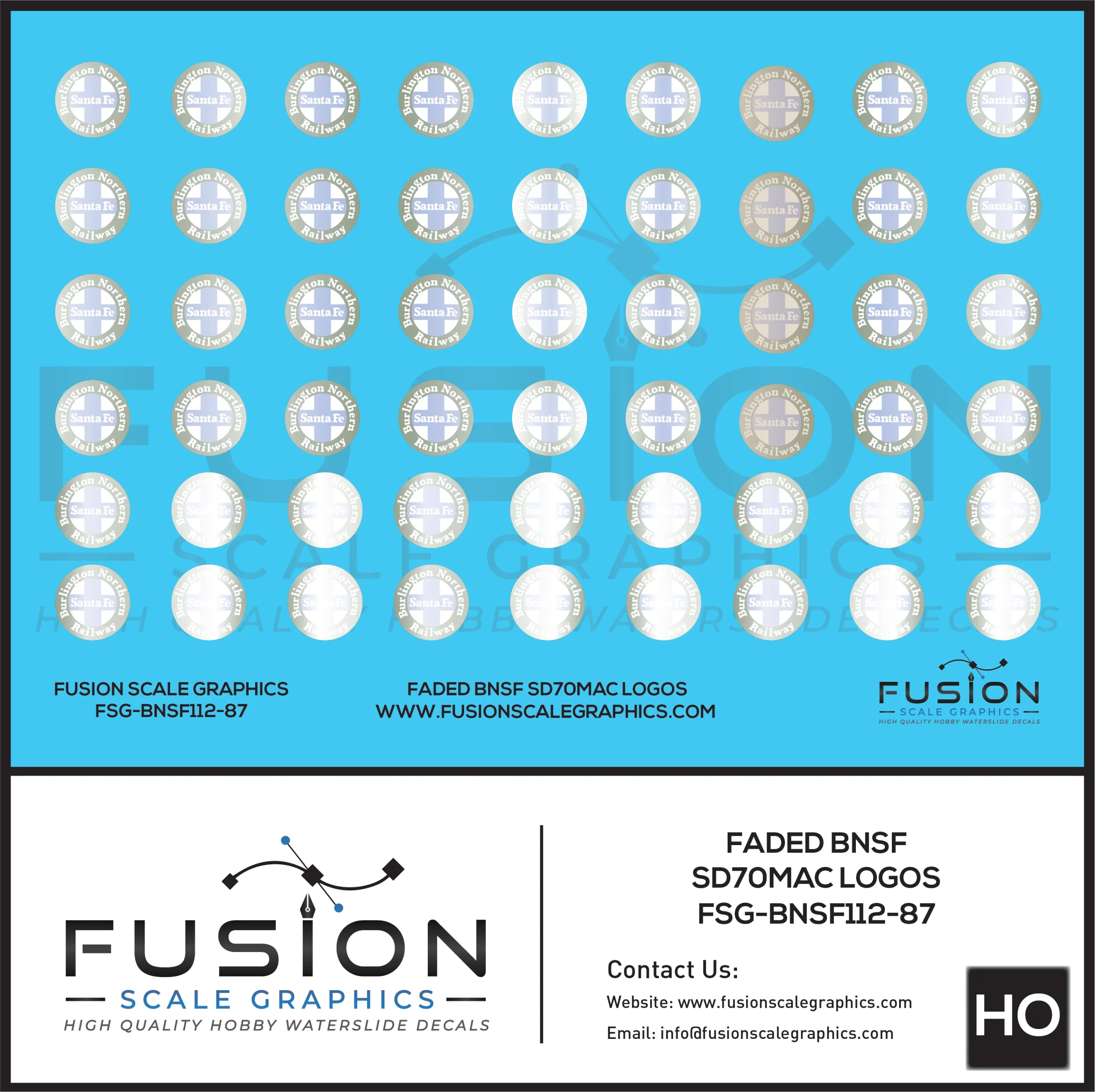 HO Scale BNSF SD70MAC Faded Logo Patching Decal Set - Fusion Scale Graphics