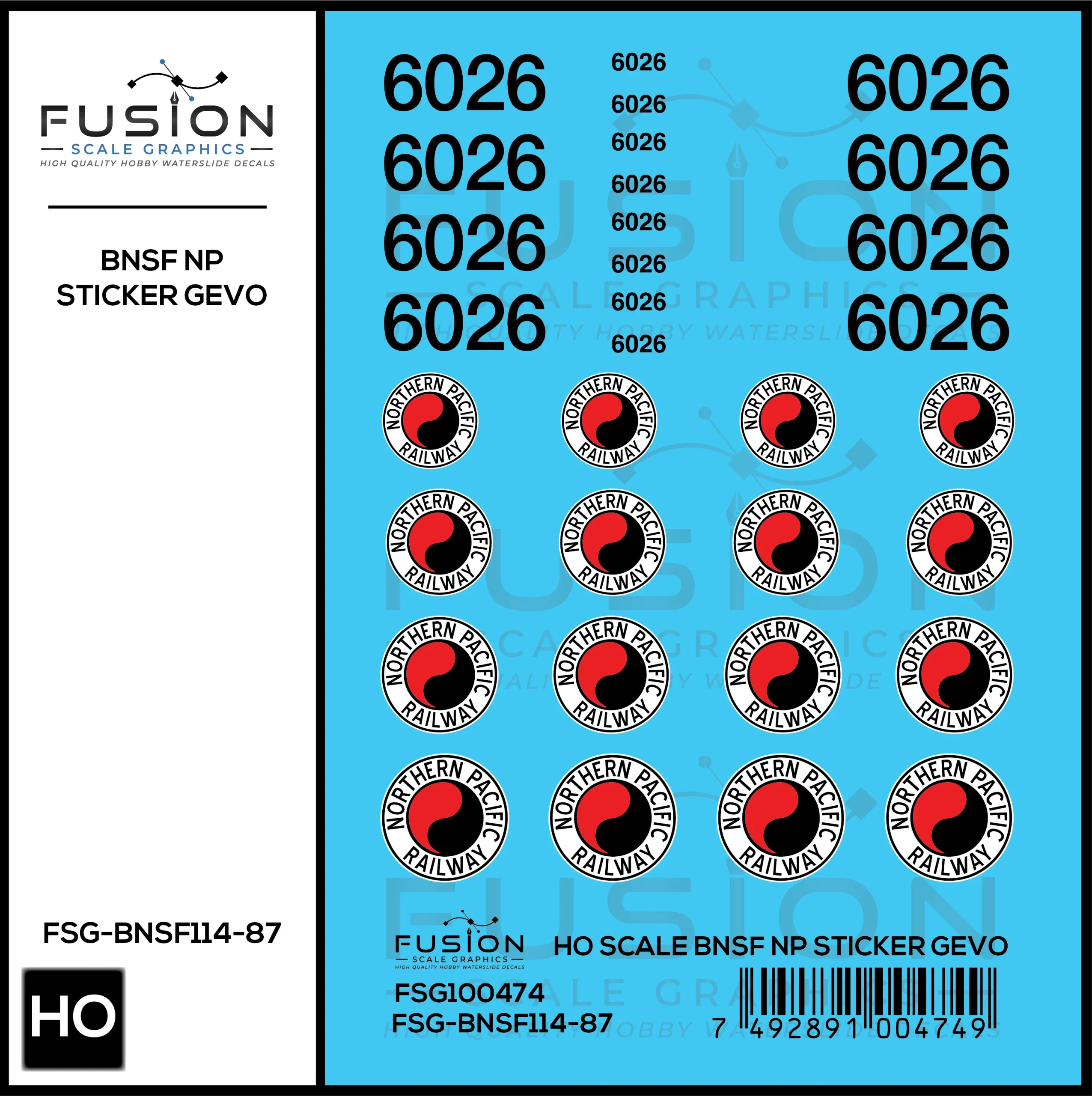 HO Scale BNSF 6026 Northern Pacific Sticker GEVO Decal Set - Fusion Scale Graphics