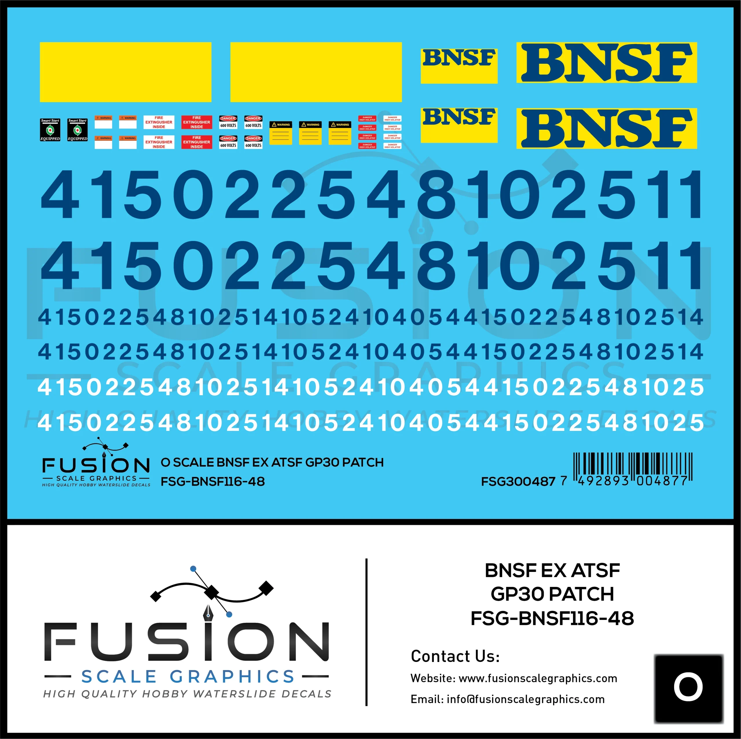 O Scale BNSF Ex Santa Fe GP30 Patch Decal Set - Fusion Scale Graphics